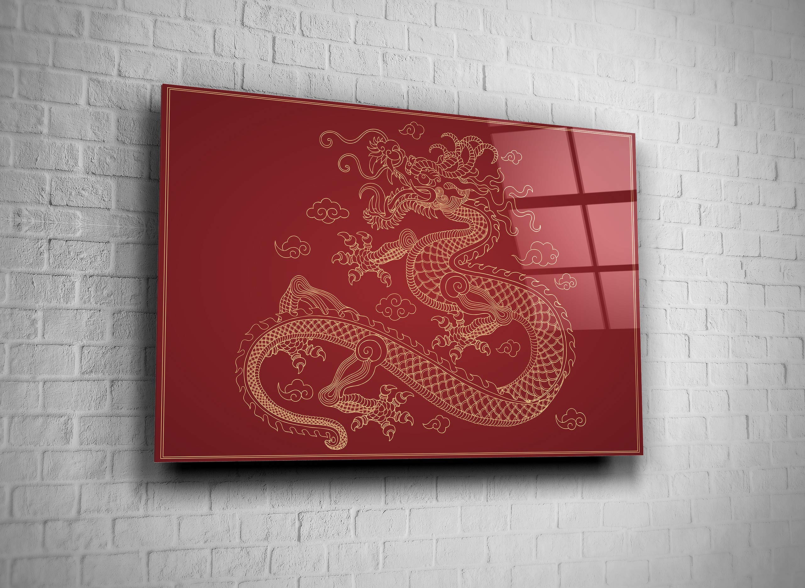 Chinese Dragon Wall Art Print - Tempered Glass Decor for Home & Office - Feng Shui Gift for Living Room, Bedroom, or Office Space