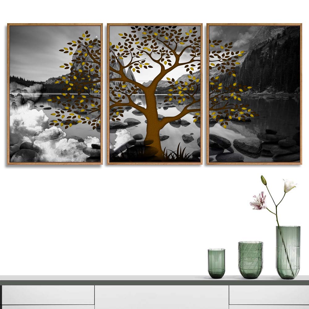Wall26 3-Panel Framed Abstract Tree Canvas Wall Art - 16x24 Inch Ready to Hang Painting for Living Room & Bedroom Decor | Modern Home Office & Dorm Wall Decor