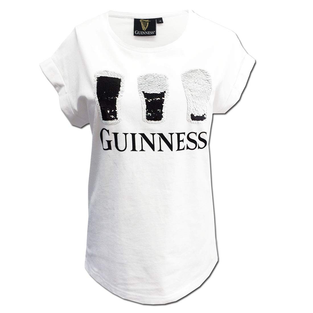 2-Way Sequin White Pint T-Shirt for Women | Glam Party Top | Small Size | Perfect for Night Out, Birthday & Holiday Events