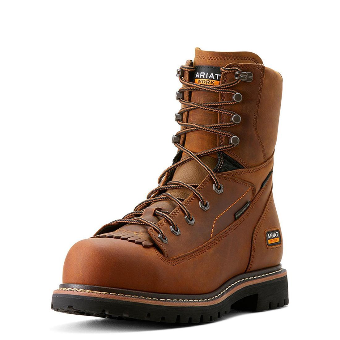 Longview Shock Shield 8 Inch Composite Toe Waterproof Work Boots - Copper Brown Safety Shoes for Construction, Warehouse & Outdoor Work