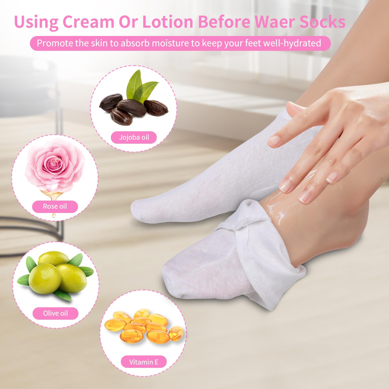 Moisturizing Socks for Women - 10 Pairs Cotton Spa Foot Care Socks with Lotion for Dry & Cracked Feet - Overnight Hydrating Gel Socks for Soft Skin - Perfect for Home Spa, Night Treatment & Cracked Heel Repair