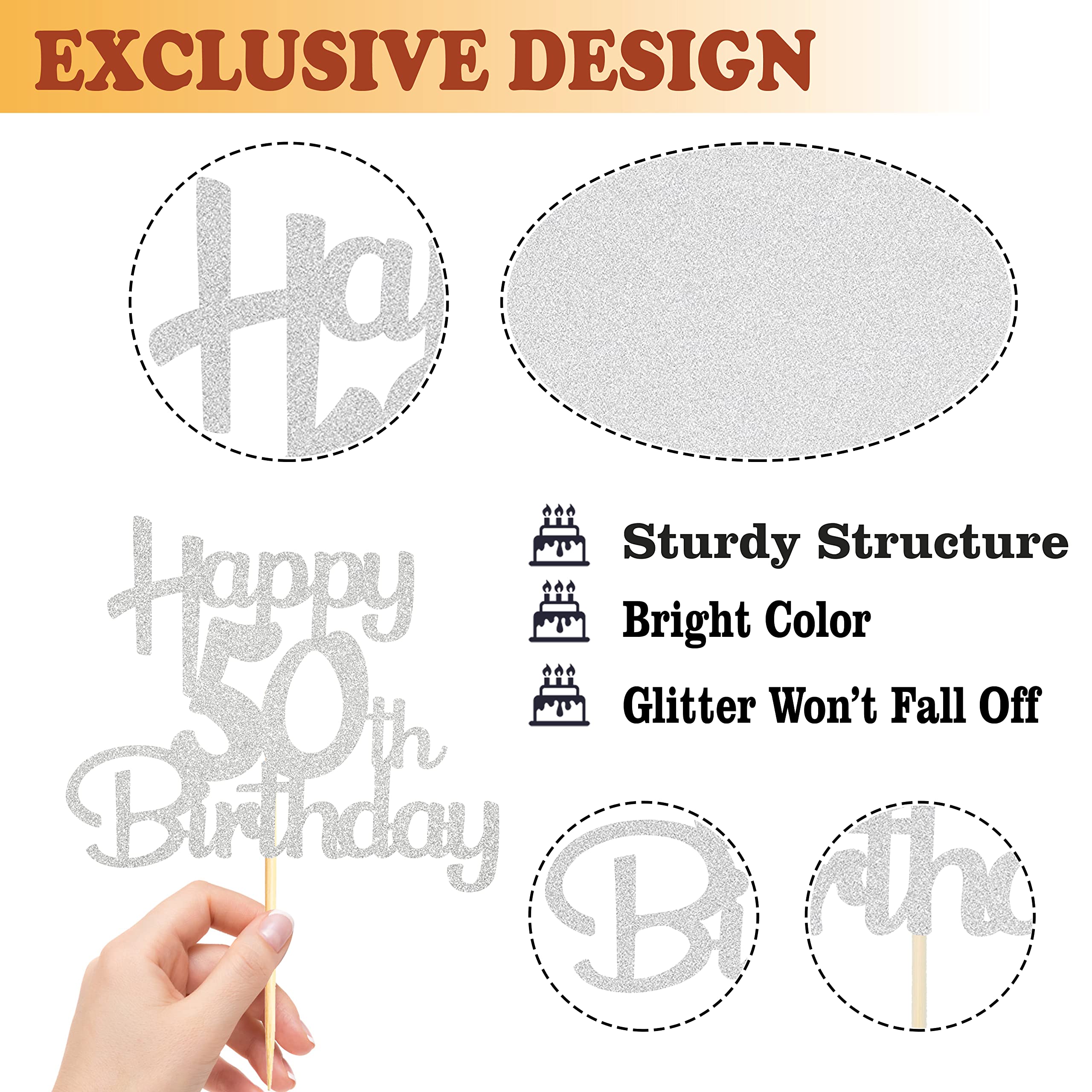 50th Birthday Cake Topper - Silver Glitter 50 Cake Decorations for Women & Men - Cheers to 50 Fabulous Party Supplies - 1 Pack - Perfect for Anniversary, Retirement & Milestone Celebrations