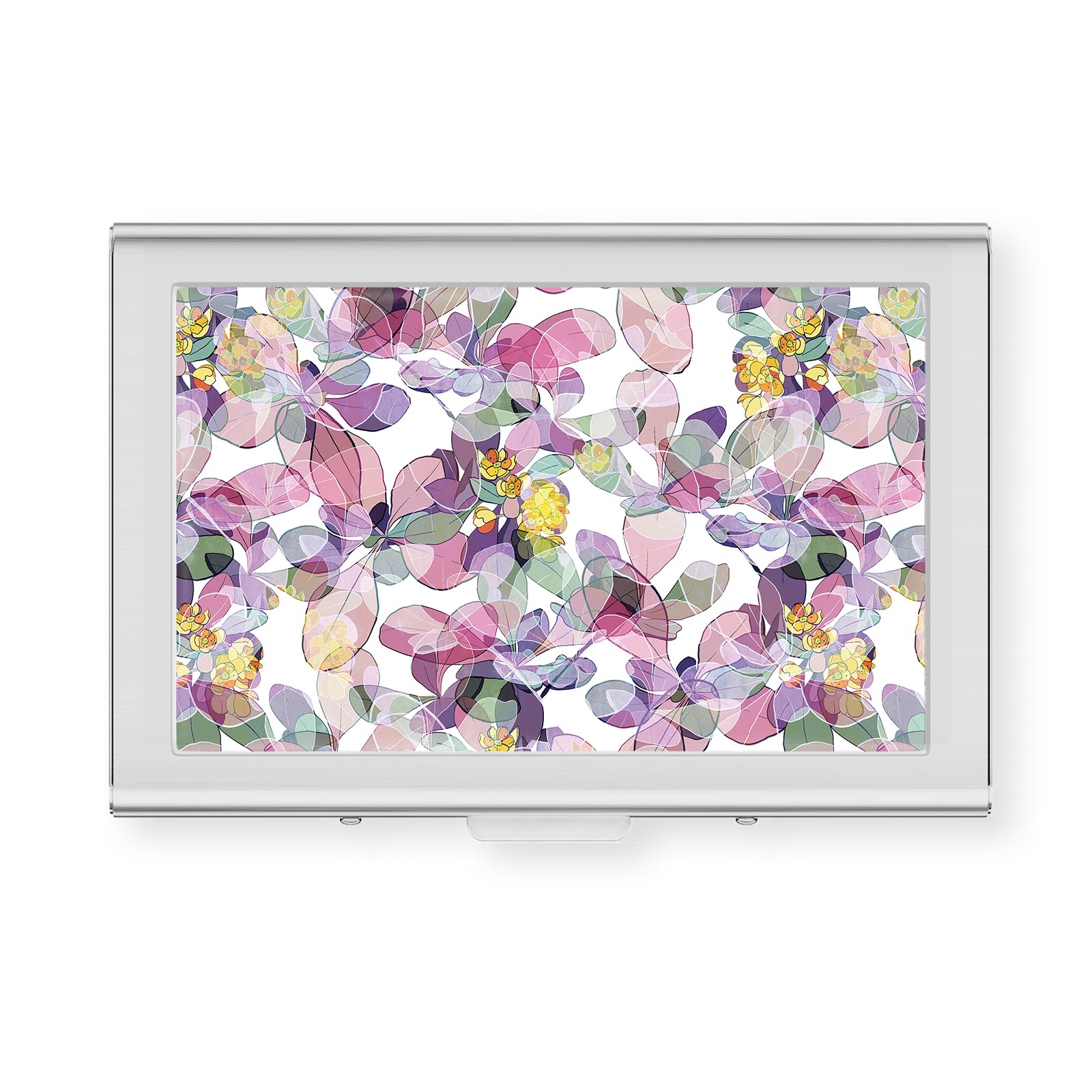 Rouidr Slim RFID Metal Credit Card Holder - Small Wallet for Business Cards & ID - Secure RFID Blocking for Women & Men (Colorful Flowers) - Perfect for Travel, Work & Everyday Use