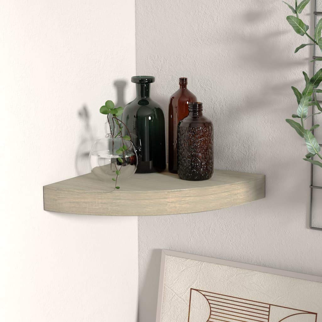 Floating Corner Shelf - Wall Mounted Oak MDF Display & Storage Shelf 9.8