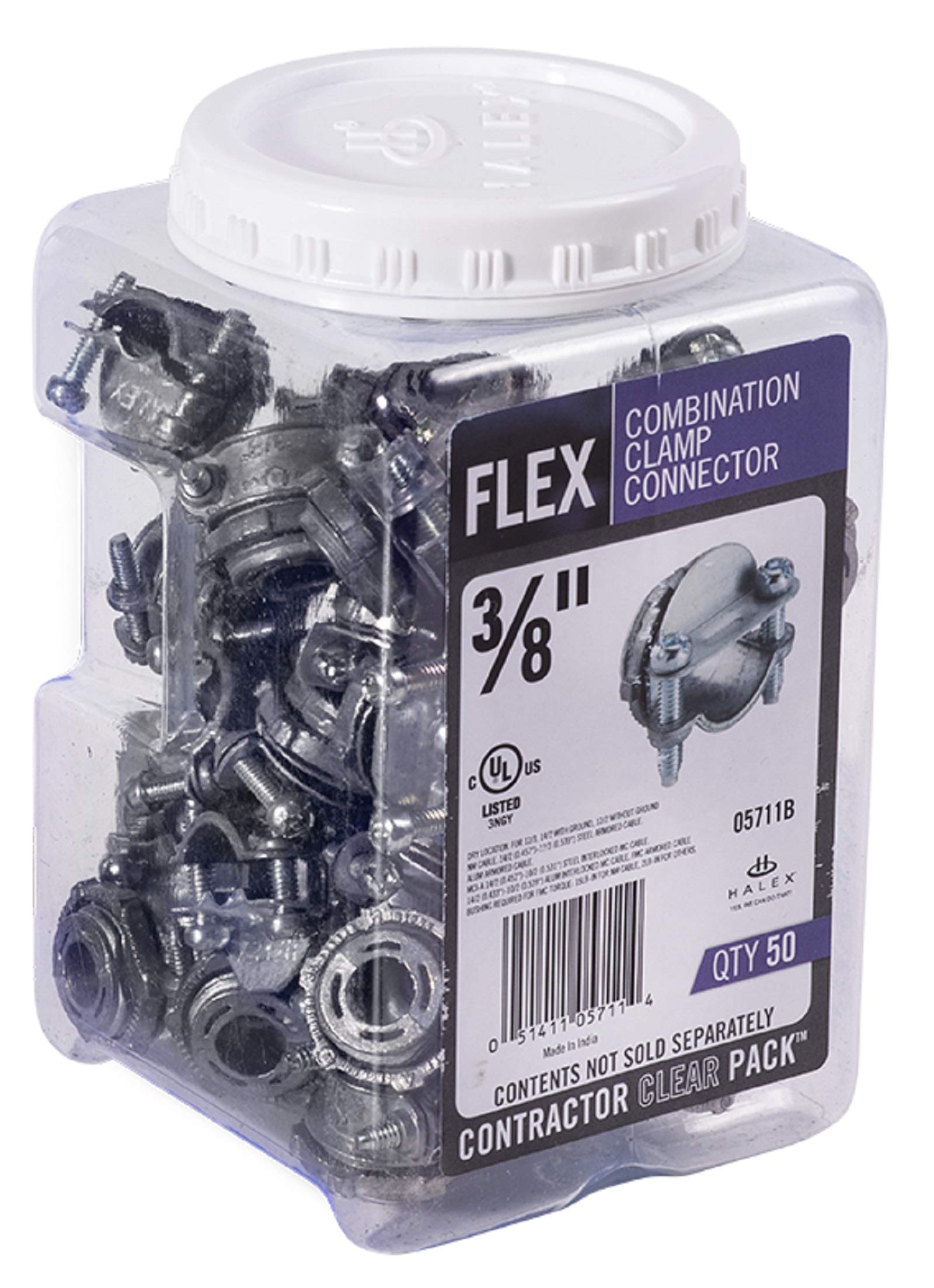 Halex 3/8 Inch Flexible Metal Conduit (FMC) Clamp Connector - 50 Pack (05711B) - Electrical Wiring & Conduit Fittings for Industrial, Commercial & Residential Use