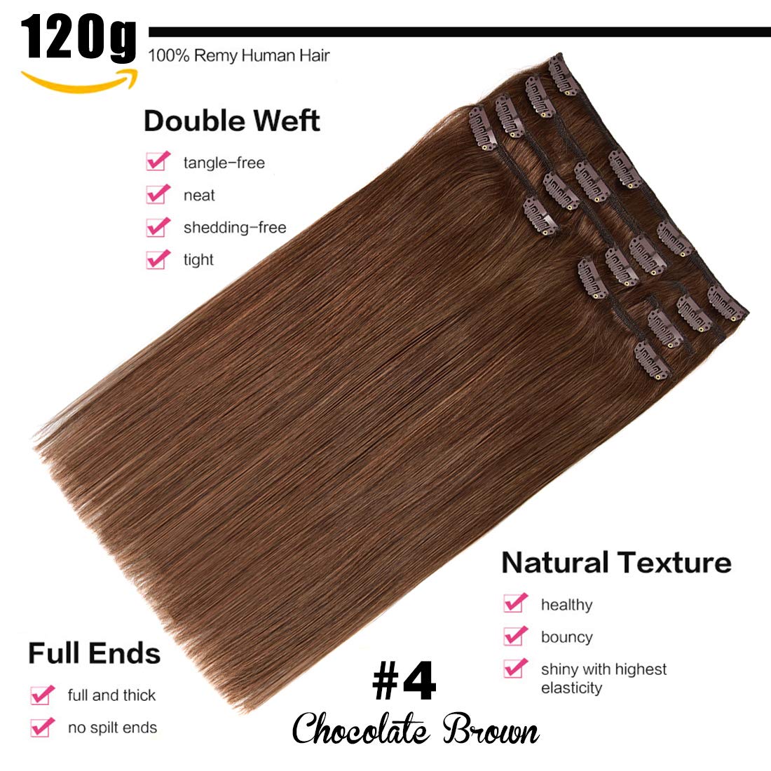 Clip in Hair Extensions 18 Inch Real Human Hair - 7pcs 120g Chocolate Brown #4 Thickened Straight Hair Weft for Women | Perfect for Volume, Length & Styling - Daily Wear, Parties & Special Occasions