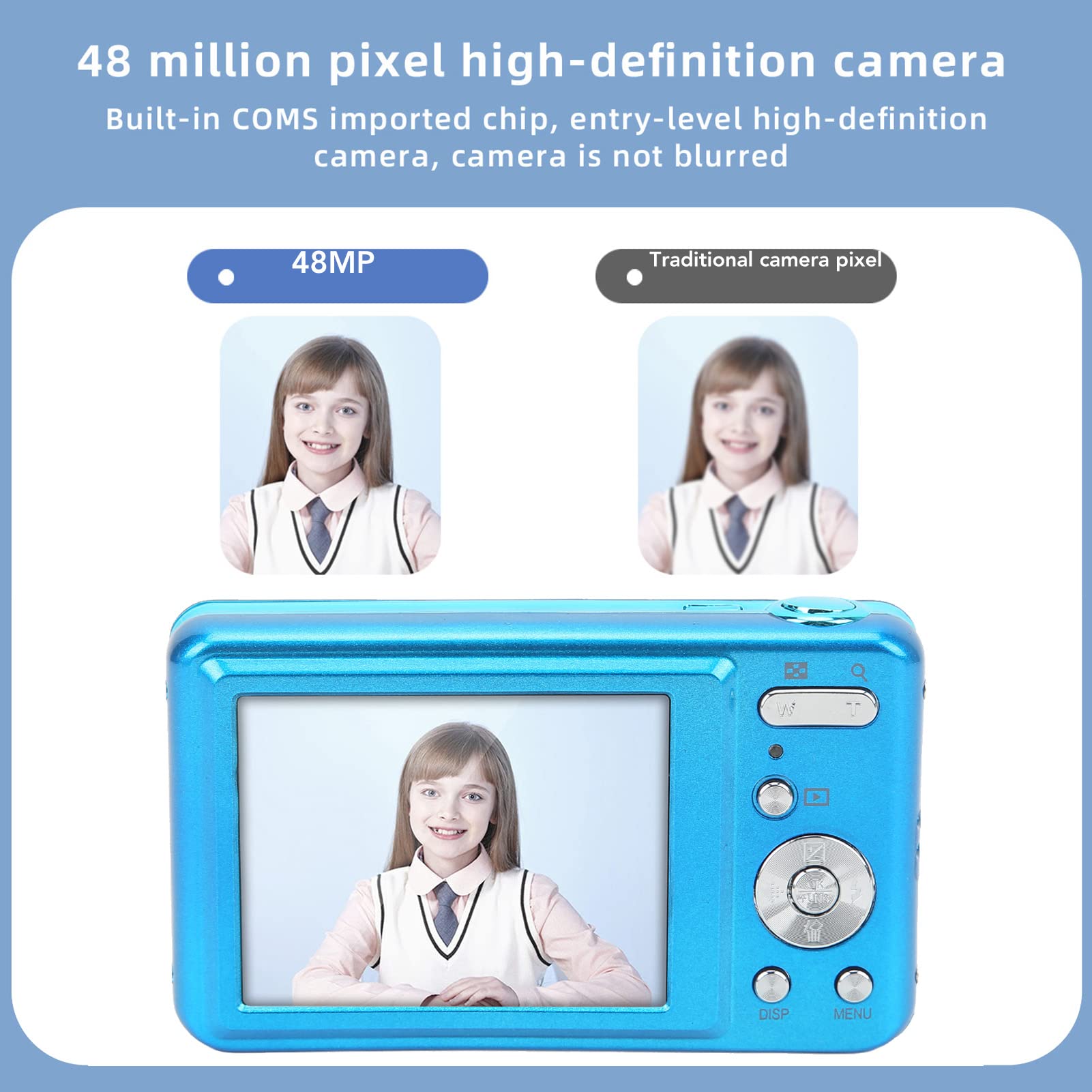 48MP HD Mini Digital Camera with 2.7in Screen & 8x Zoom - Compact Travel Camera for Kids, Beginners - Perfect for Outdoor Adventures, Birthday Gifts & Photography Learning (Blue)