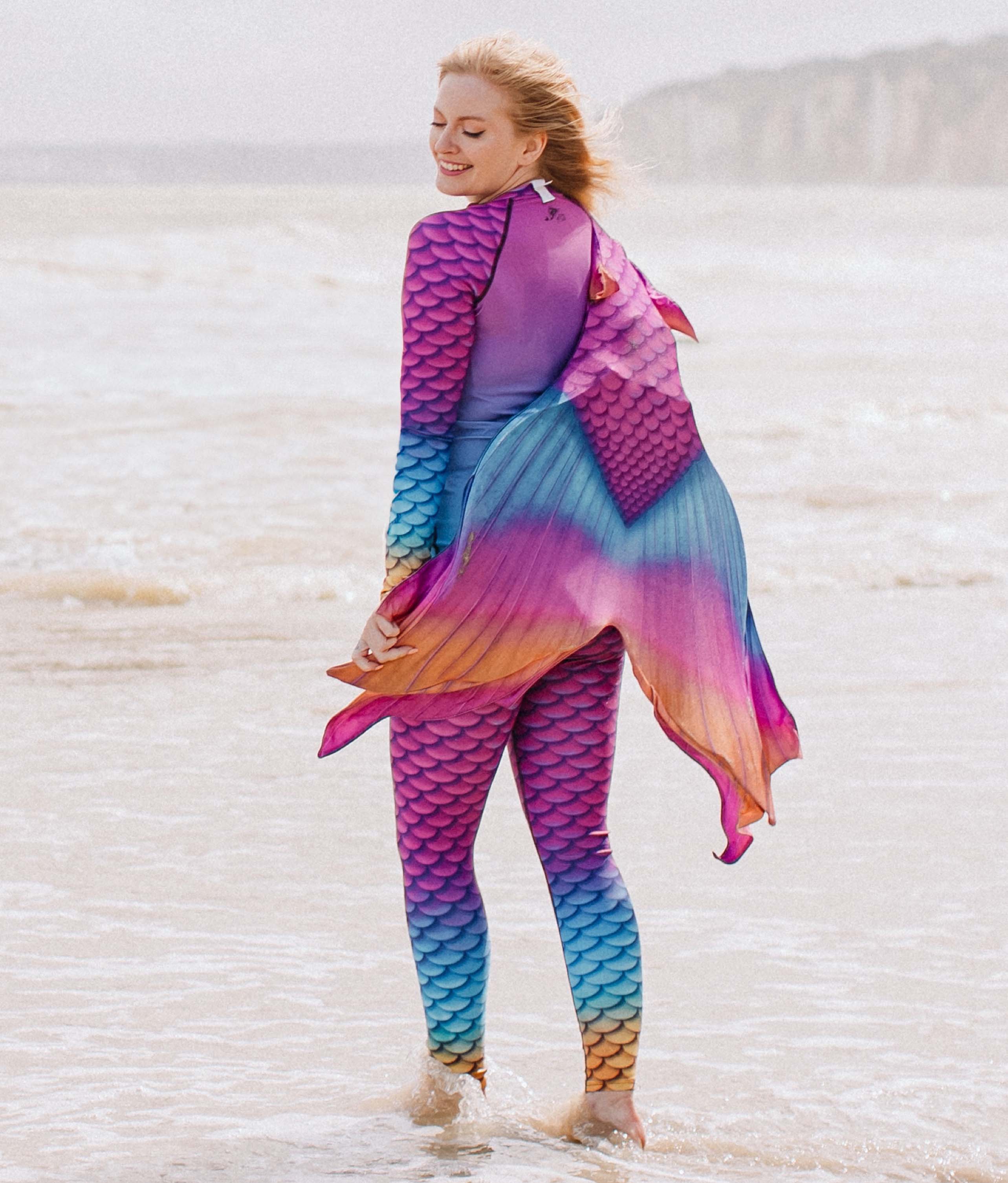 Cape Cali Aruba Mermaid Swim Leggings - High Waisted Tummy Control Swim Bottoms for Women - Perfect for Beach, Pool & Water Sports