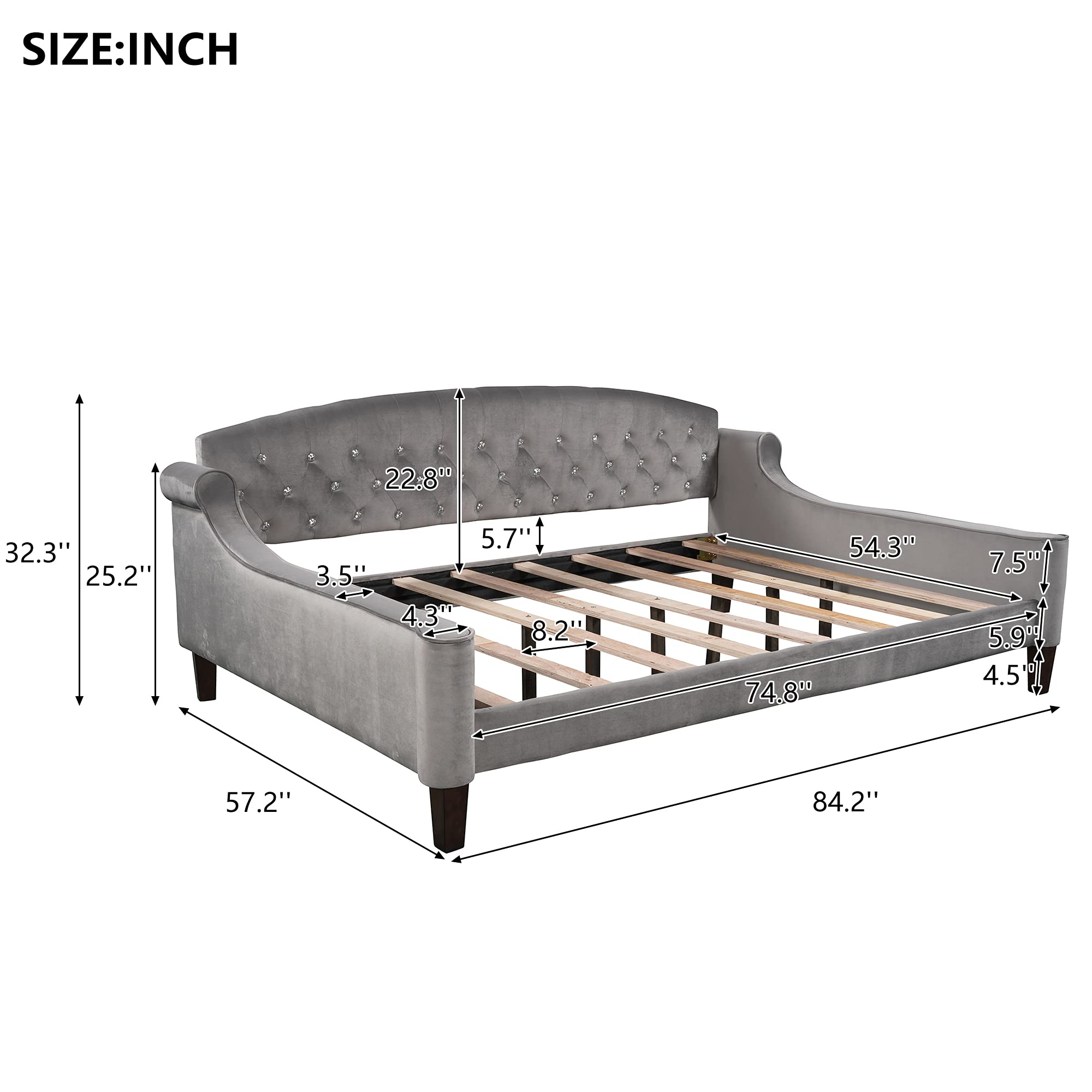 Luxury Full Size Tufted Upholstered Daybed with Wood Slat Support - Sofa Bed for Living Room, Guest Room & Small Spaces - Danxee Comfortable Modern Sleeper Furniture