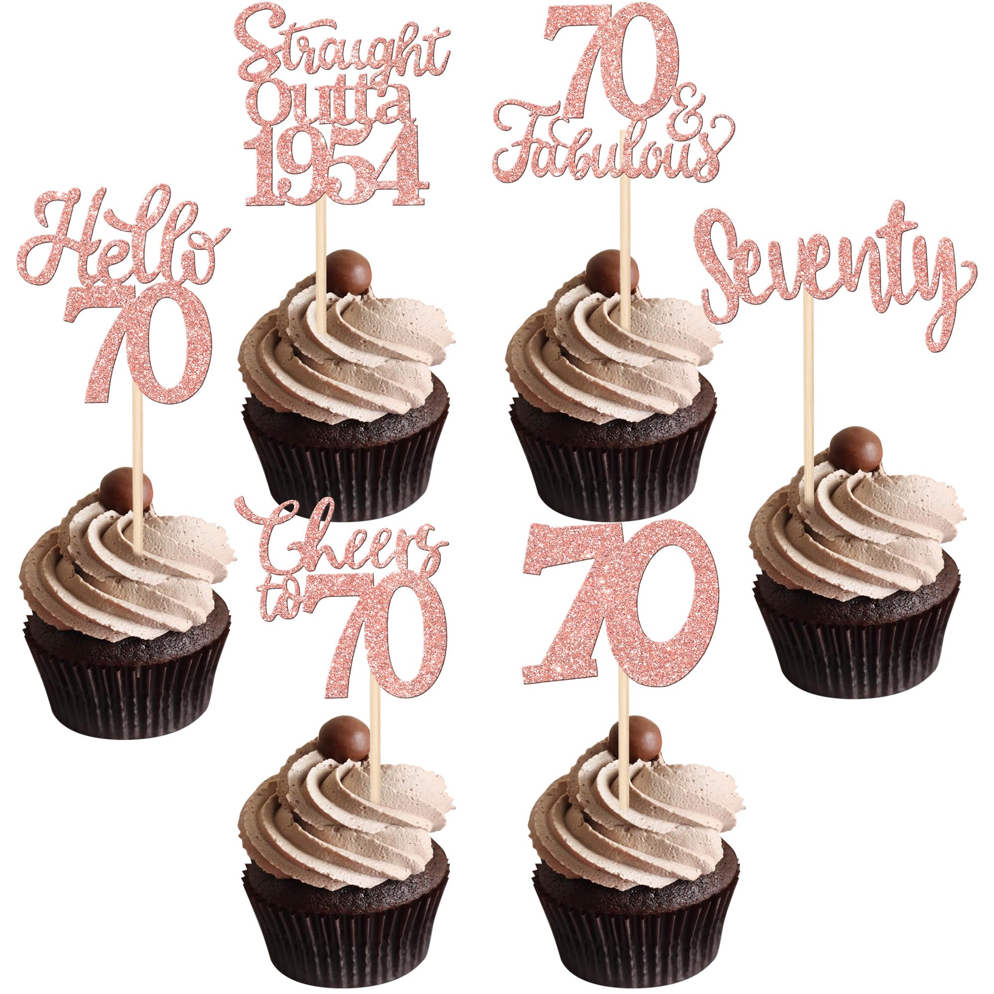 36 Pack 70th Birthday Cupcake Toppers - Straight Outta 1954 Rose Gold Cake Decorations for Anniversary & Wedding Parties | Perfect for Milestone Celebrations & Retirement Events