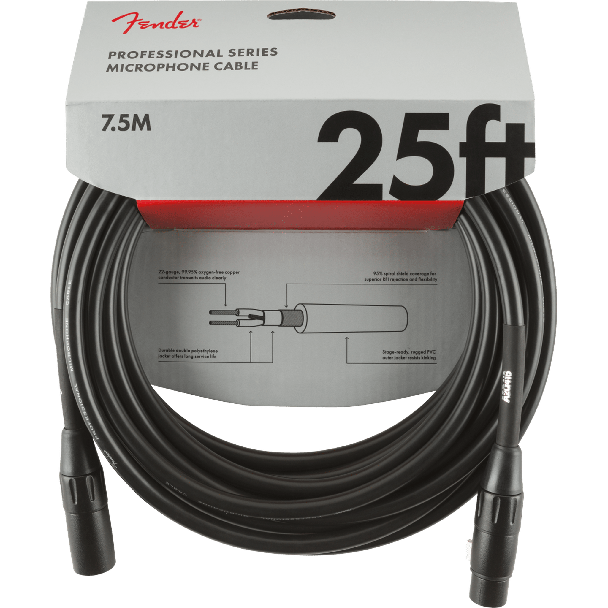 FENDER PROFESSIONAL SERIES XLR Microphone Cable 25FT - High-Quality Balanced Audio Cable for Studio Recording, Live Performances & Podcasting