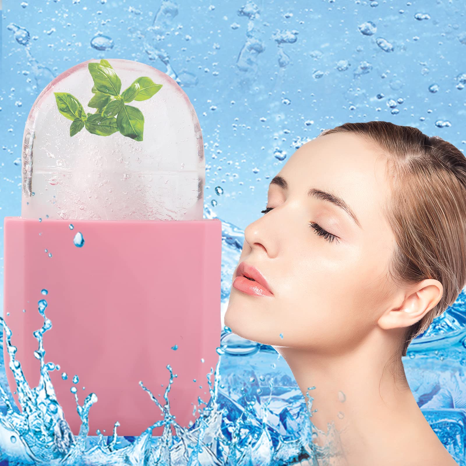 Diamond Pink Facial Ice Roller for Face & Eyes - Beauty Ice Cube Massager to Brighten Skin, Reduce Puffiness & Fine Lines - Cooling Skin Care Tool for Morning Routine & Post-Workout Recovery