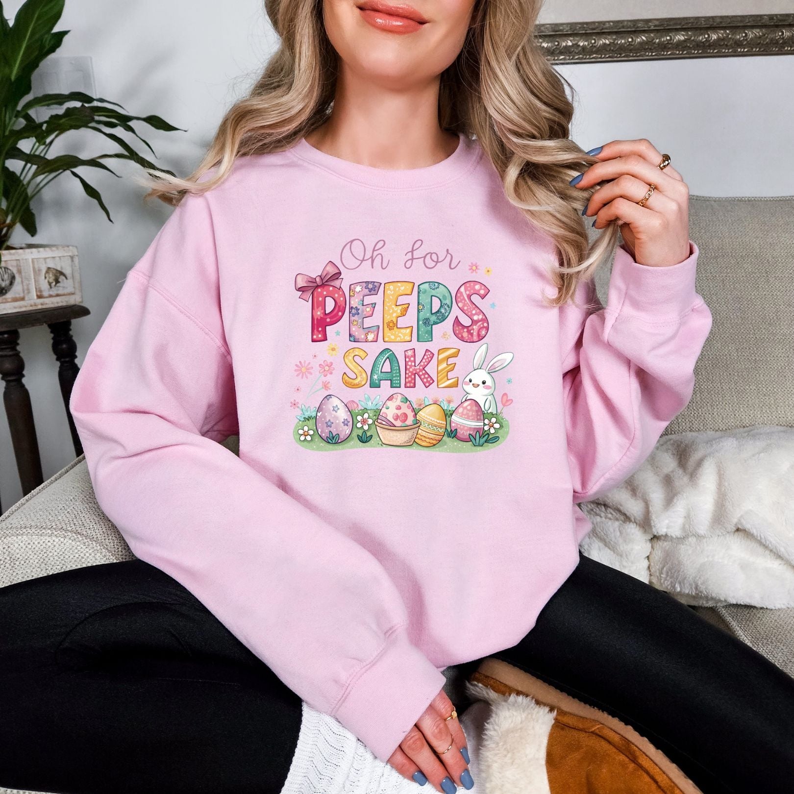 Funny For Peeps Sake Graphic Sweatshirt - Cute Easter & Spring Pullover for Women - Perfect for Holiday Parties, Family Gatherings & Casual Outfits