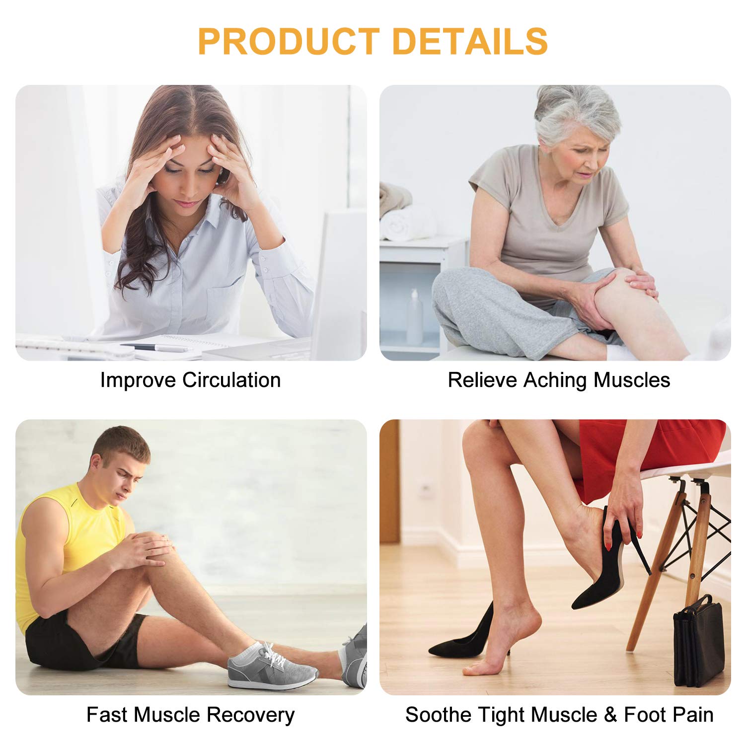 QUINEAR Electric Leg Compression Massager for Circulation, Pain Relief & Edema - Adjustable Velcro Leg & Foot Massager for Recovery, Relaxation & Improved Blood Flow - Perfect for Athletes, Office Workers & Post-Surgery Recovery