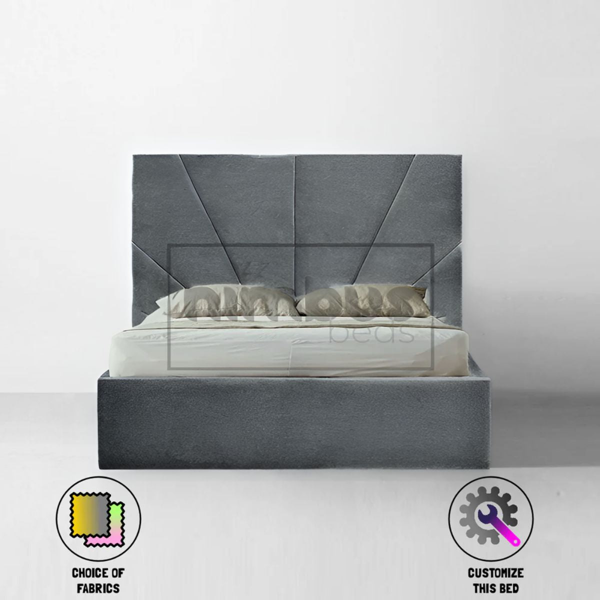 Modern Sunset Bed Frame - Queen Size Wooden Platform Bed with Headboard & Storage - Perfect for Bedroom, Guest Room & Small Spaces