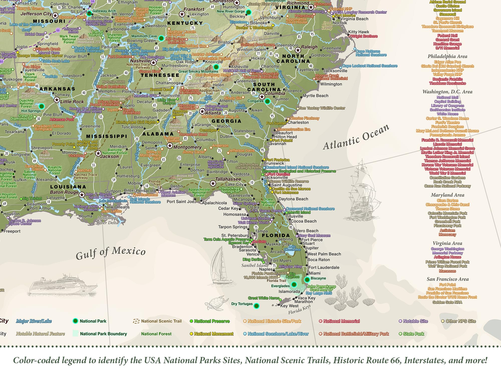 Custom National Parks Map with Pins - 63 US National Parks & 700+ Park Sites - Push Pin Travel Map for Wall Decor (Nautilus Edition) - Framed, Rolled Poster or Stretched Canvas - Includes 500 Pins - Perfect for Travel Enthusiasts & Home Office Decor