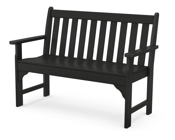 Polywood Black Vineyard 48-Inch Outdoor Bench - Durable Recycled Plastic Garden Bench for Patio, Deck, or Backyard - Weather-Resistant & Low Maintenance