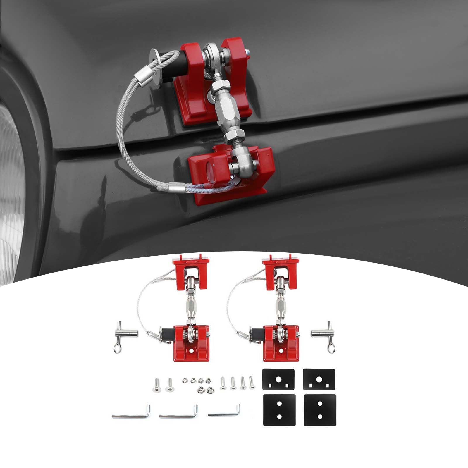 Aluminum Hood Latches for Jeep Wrangler JK JKU (2007-2017) & JL JLU (2018-2024) | Gladiator JT (2020-2024) | Red Heavy-Duty Hood Latch Lock Catch | 2-Piece Set | Off-Road & Daily Driving Accessories