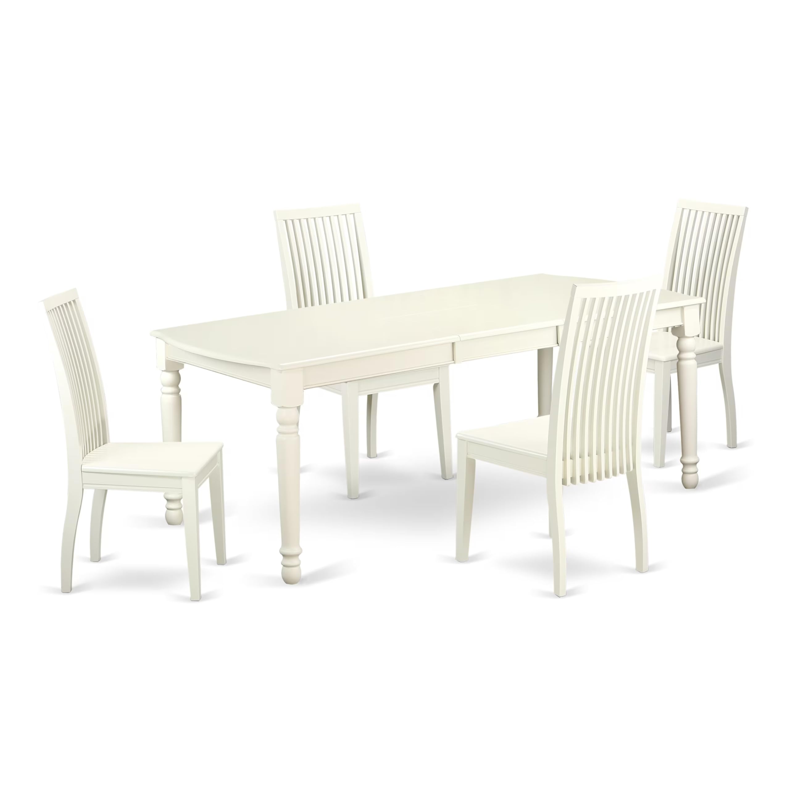 East West Furniture 5-Piece Dining Set with Rectangle Table & 4 Chairs - Expandable Butterfly Leaf (42x78 Inch) - Linen White - Perfect for Small Kitchens & Breakfast Nooks