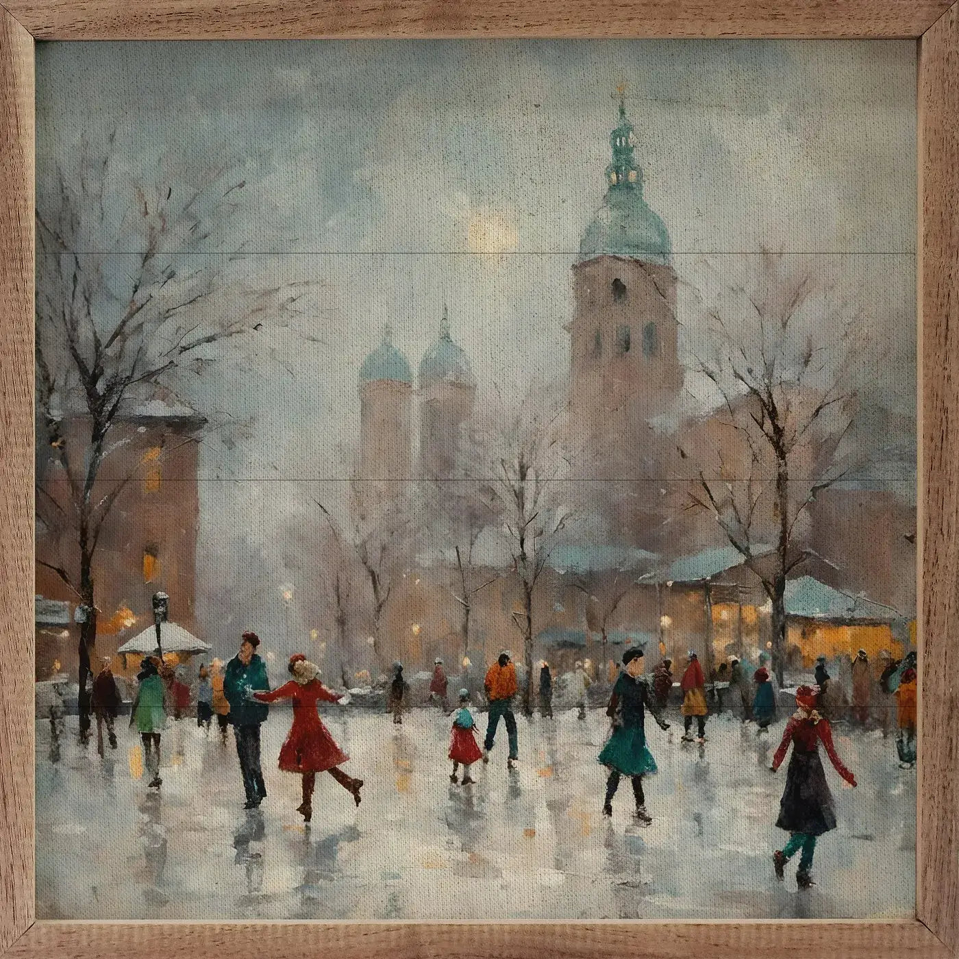 Premium Wood Framed Ice Skating Print - Winter Sports Wall Art Decor for Home, Office & Gifts - Perfect for Living Room, Bedroom & Holiday Decorations