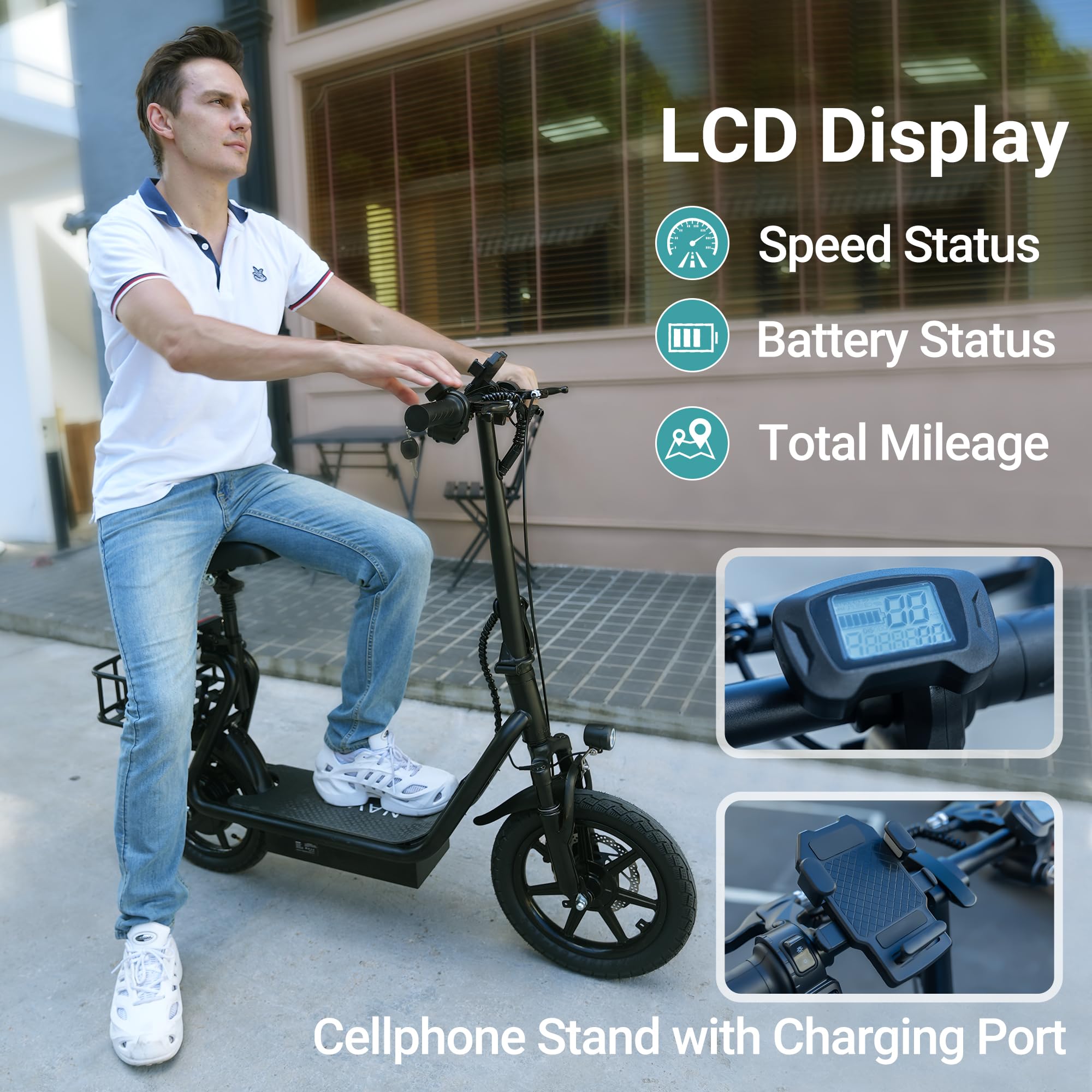 NAVIC Electric Scooter for Adults - 350W/750W Peak Motor, 19-49 Mile Range, 19-22 MPH Top Speed - Foldable E-Scooter with Dual Brake & Suspension System - Perfect for Commuting, Campus Travel & Urban Exploration