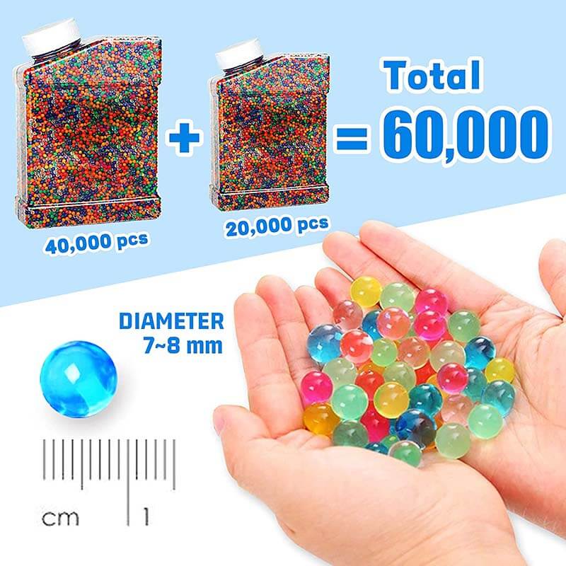 2 Pack 60,000Pcs 7-8mm Colorful Water Beads Gel Balls for Kids Sensory Play, Slime Making, and Water Balloon Fights - Non-Toxic & Biodegradable