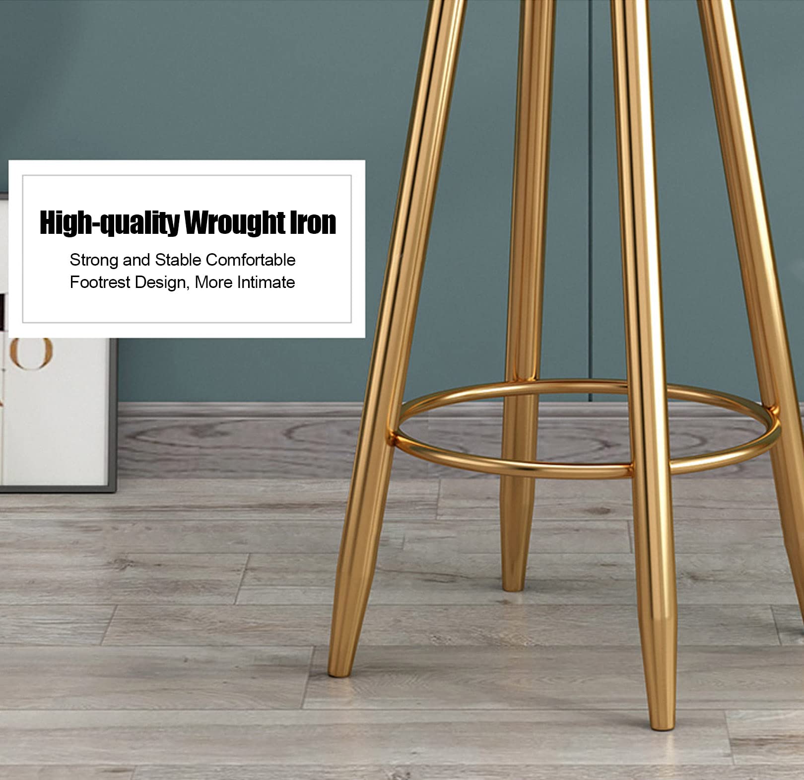 Modern Round Velvet Bar Stools with Gold Footrest - Counter Height Stools for Kitchen, Breakfast Nook, Coffee Shop & Home Balcony - Comfortable Dining Chairs for Bars, Restaurants & Outdoor Entertaining