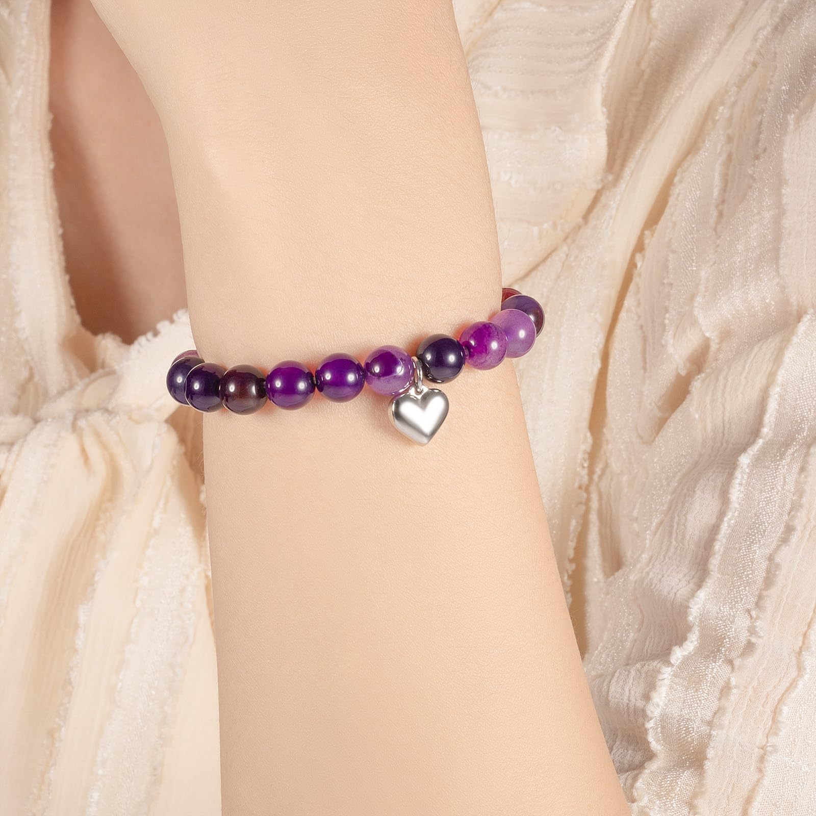 LAXPICOL Stretch Bracelet for Women - Natural Quartz Crystal Beaded Bracelet with Heart Pendant, Birthday & Valentine's Gift for Her - Perfect for Everyday Wear, Special Occasions & Jewelry Gifts