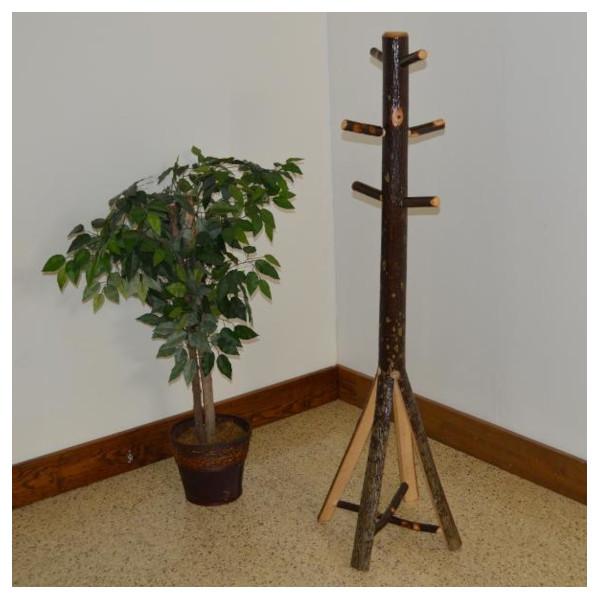 Rustic Hickory Split Base Coat Tree - Durable Wooden Coat Rack for Entryway, Hallway, or Bedroom Organization