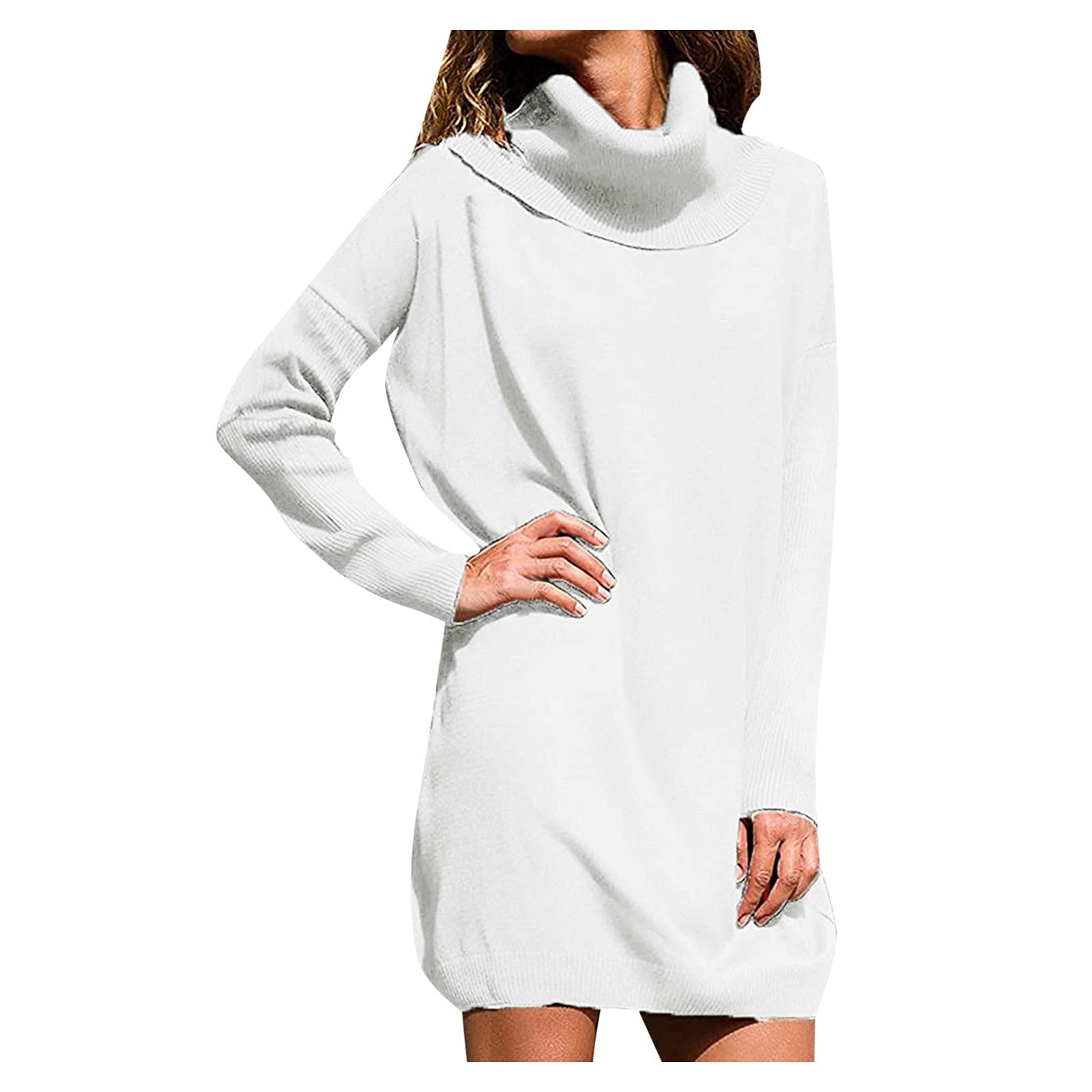 Women's Casual Turtleneck Long Sleeve Pullover Knit Sweater Dress - Loose Fit Cardigan for Fall & Winter - Perfect for Office, Date Night and Cozy Home Wear