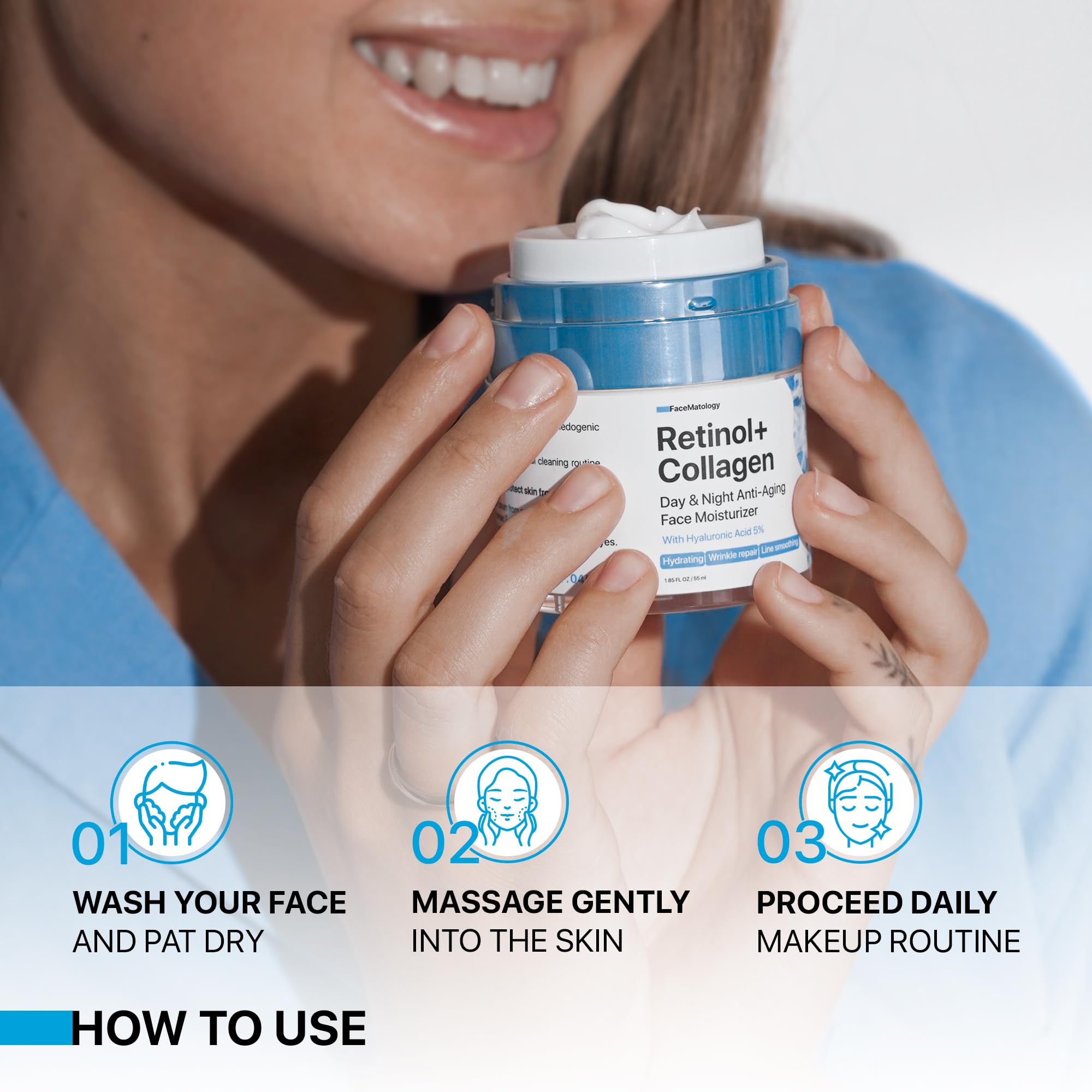Best Retinol Face Moisturizer Cream with Collagen & Hyaluronic Acid - Anti Aging, Wrinkle & Fine Line Treatment for Women & Men - Hydrating Day & Night Cream - 1.85 Fl Oz - Perfect for Daily Skincare Routine & Travel