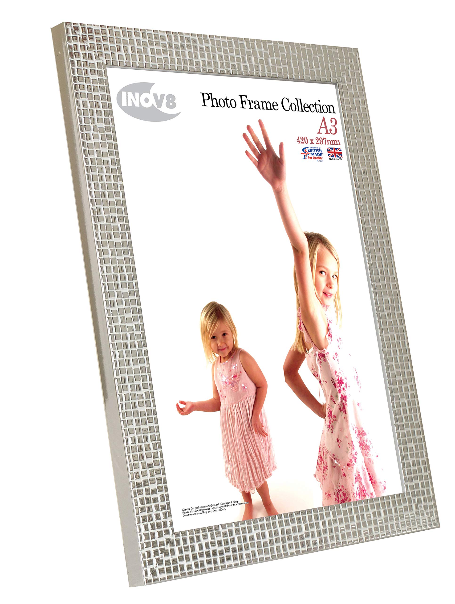 Innovative British Made Silver Mosaic Photo Frame - Holds A3 Pictures - Perfect for Home Decor, Office Display & Gift Giving