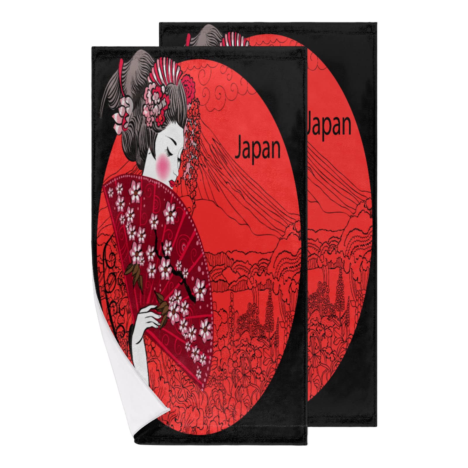 Premium Geisha Print Bath Towels Set of 2 - Ultra Soft & Highly Absorbent Japanese Hand Towels 28.3x14.4in for Bathroom, Spa, Gym, Beach & Travel - Perfect for Luxury Home, Hotel & Gift Use
