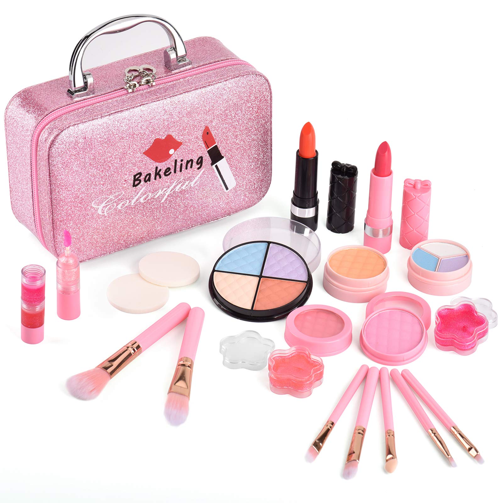 Bakeling 21 Pcs Kids Makeup Kit for Girls Age 8-12 - Washable, Non-Toxic & Safe Cosmetics - Perfect for Dress Up, Pretend Play, Birthday Gifts & Party Favors