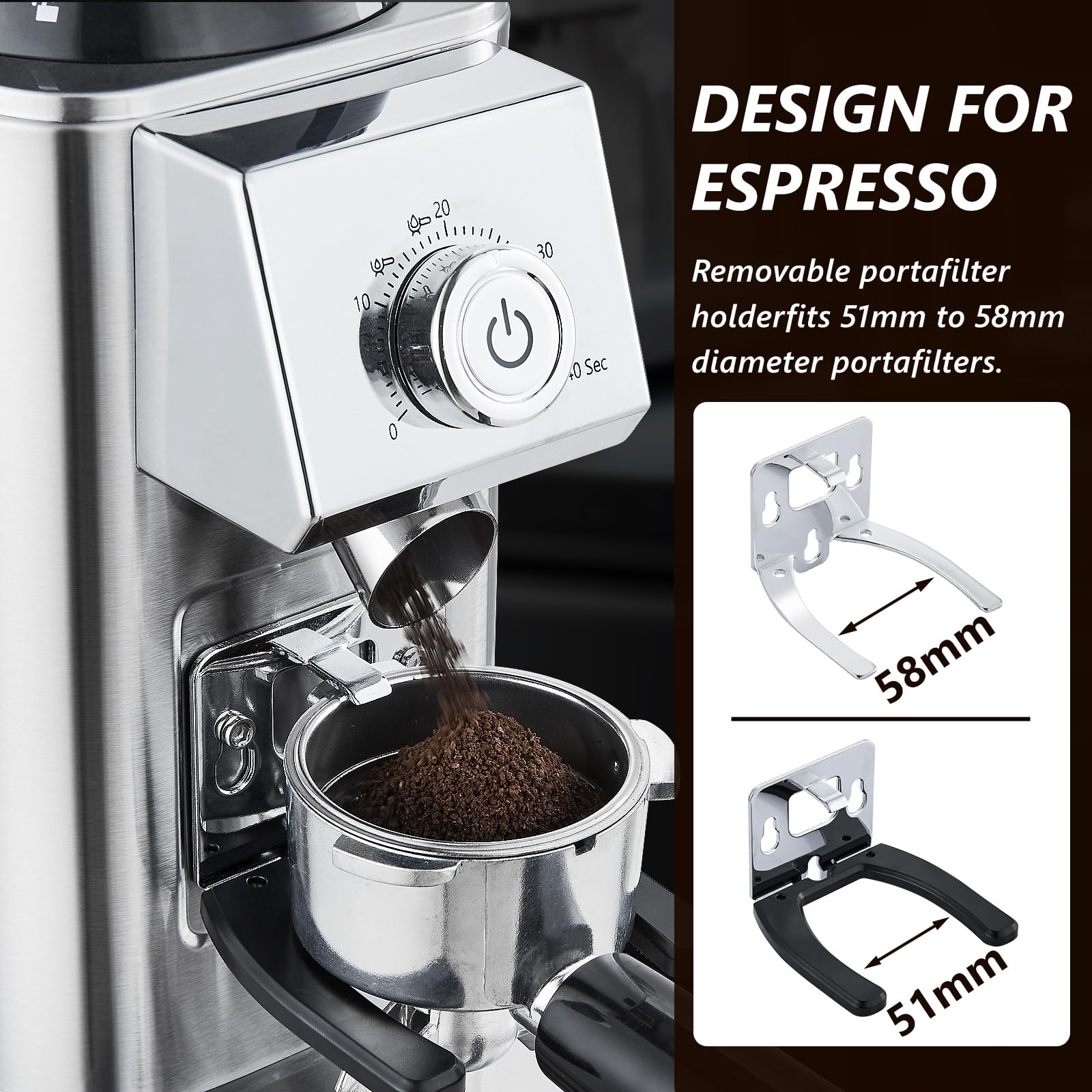 Premium Electric Conical Burr Coffee Grinder for Espresso & Drip Coffee - 48 Precise Grind Settings, Anti-Static Design, Precision Timer - Perfect for Home Baristas & Coffee Enthusiasts (Silver) | Ideal for Freshly Ground Coffee at Home, Office, or Café Use