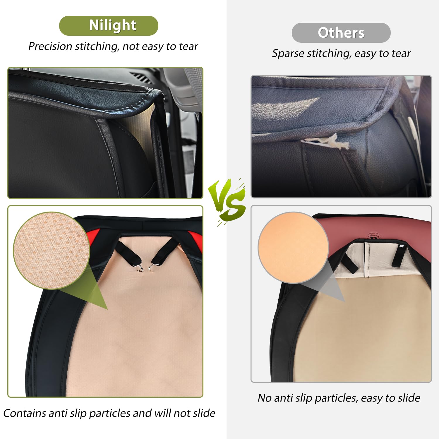 Nilight Custom Fit Waterproof Leather Car Seat Covers for 2007-2024 Jeep Wrangler JK JL 4-Door - Anti-Slip, Wear-Resistant Front Seat Cushion Set (2 Pieces) - Perfect for Off-Roading, Camping & Daily Driving Protection