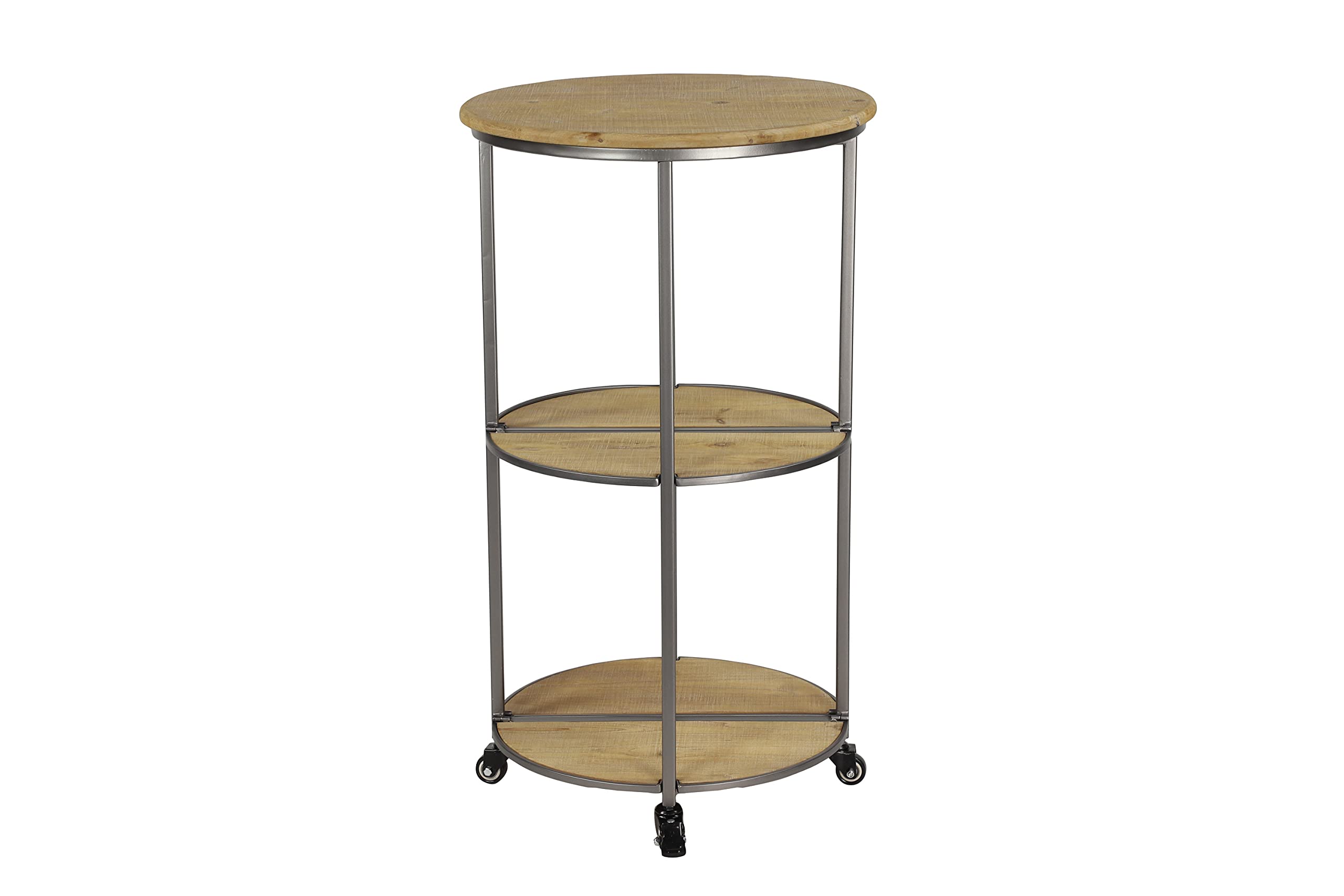 Farmhouse Style Wooden Square Bar Cart - 20x20x35 Inches Rustic Light Brown Rolling Serving Cart for Kitchen, Living Room, or Outdoor Entertaining