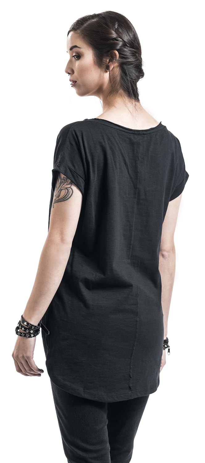 Women's Long Back Shaped Slub T-Shirt - Soft Casual V-Neck Tee for Everyday Wear, Lounge & Street Style (Black, XS)