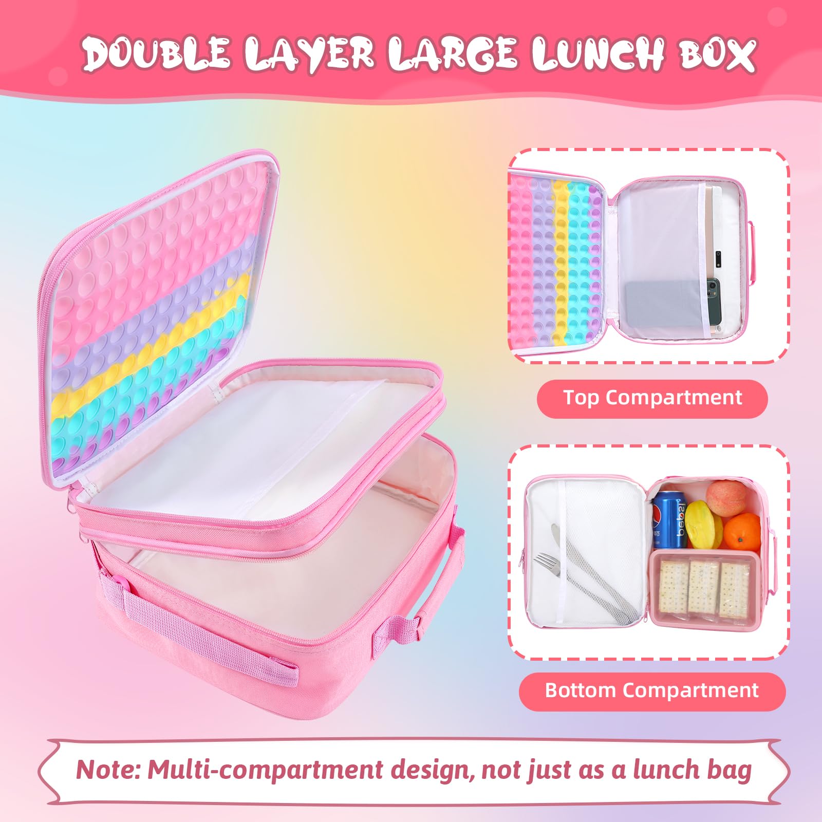 **Insulated Leakproof Lunch Box for Girls - Adjustable Strap Cooler Tote for School, Picnic & Outdoor Activities | Perfect for Kids' Lunches, Snacks & Beverages**