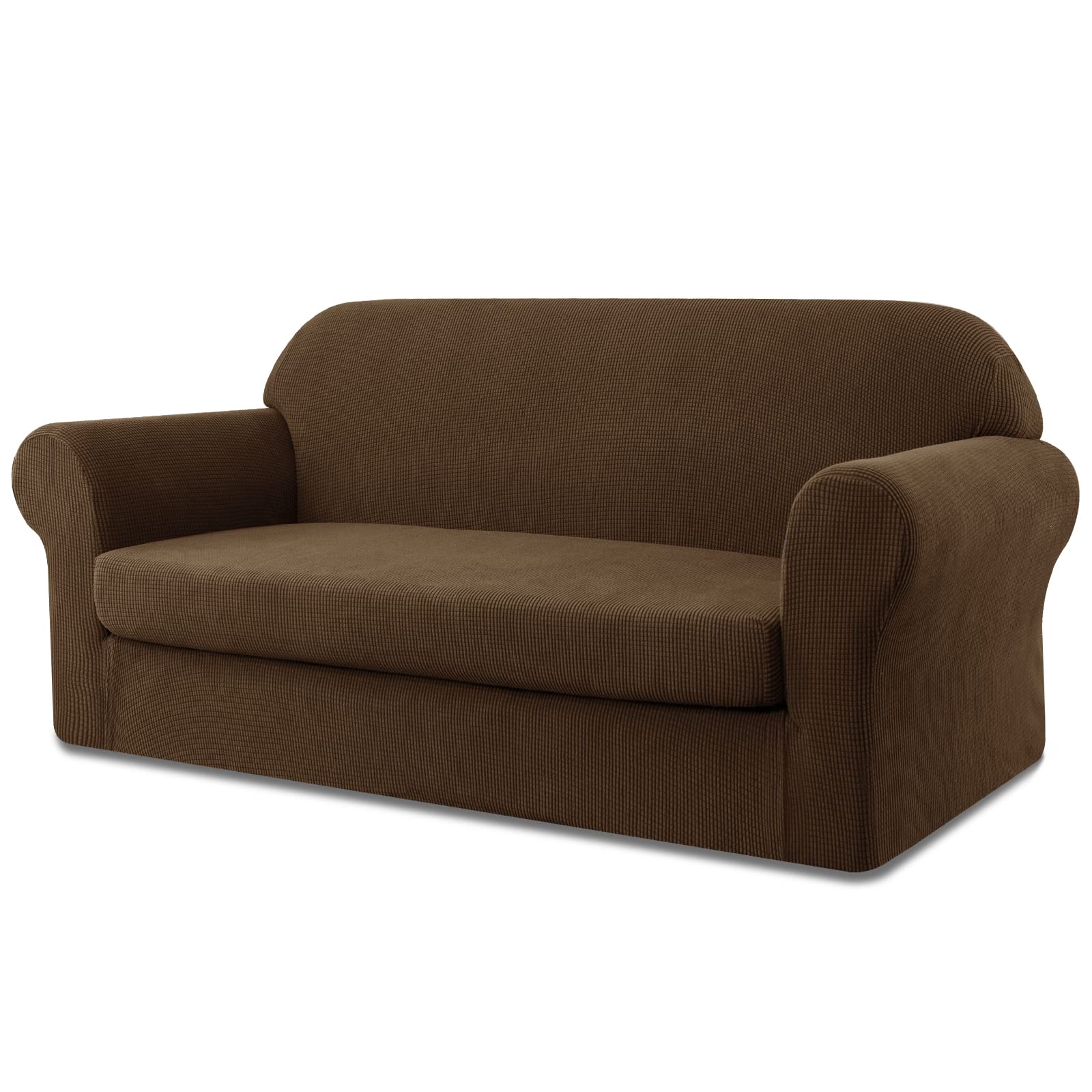 SUBRTEX Stretch Couch Covers 2-Piece Set - Washable Elastic Sofa Slipcover for 2-3 Cushion Couches, Chocolate Brown, Large Size - Perfect for Living Room Furniture Protection & Style Upgrade