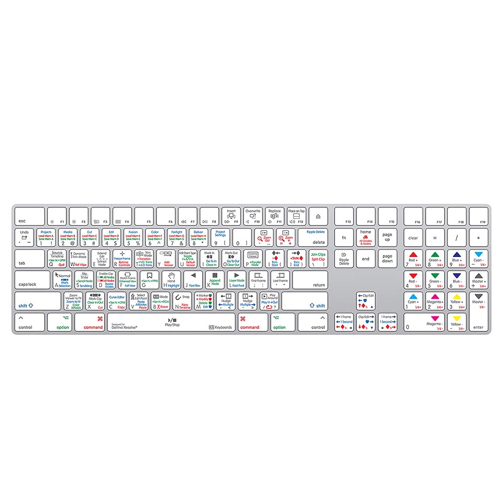 KB Covers Davinci Resolve - Silver Magic Keyboard with Numeric Keypad for Video Editing & Content Creation | Compatible with Mac & Windows