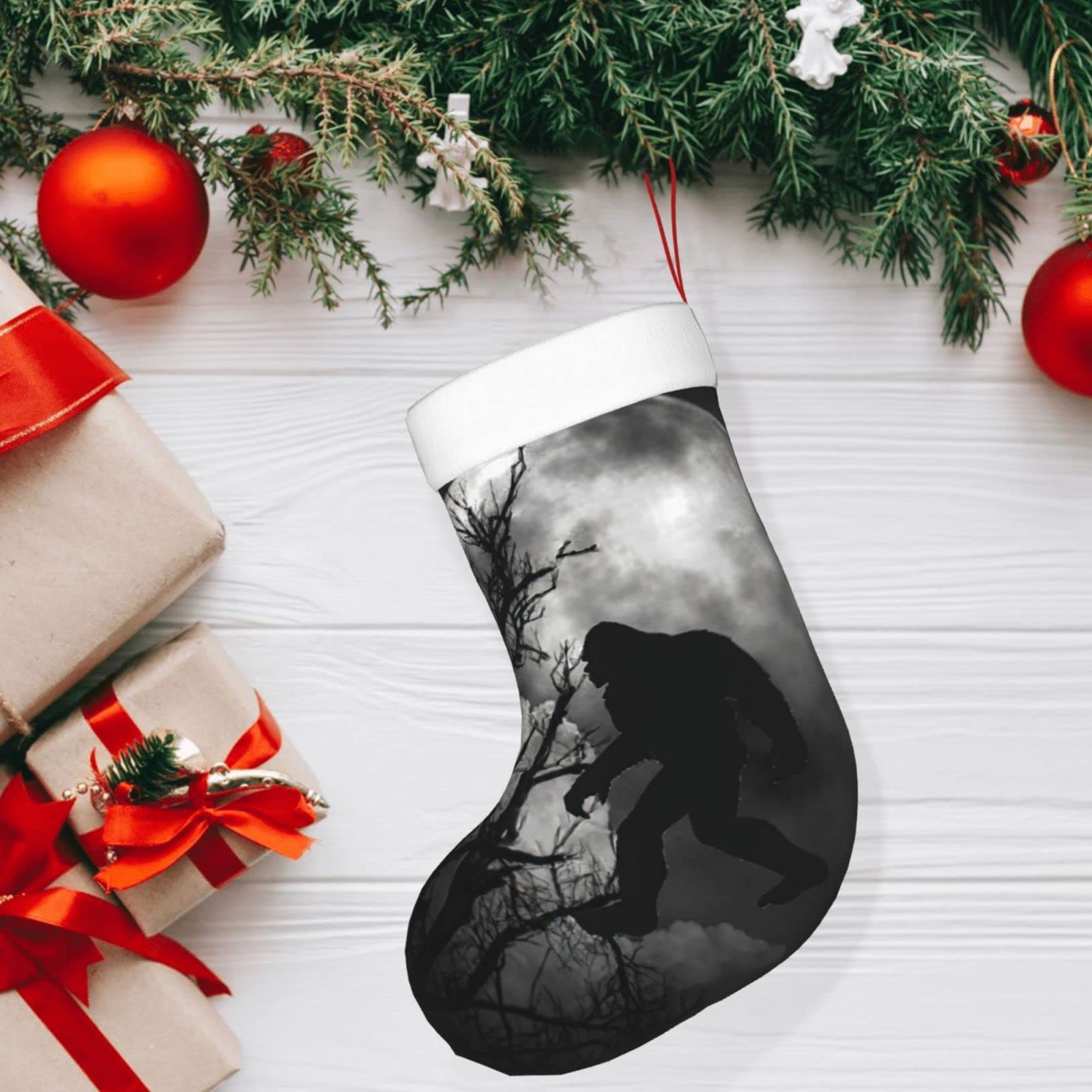 Funny Bigfoot Full Moon Personalized Christmas Stockings - Custom Holiday Decor for Fireplace, Xmas Tree & Party | Festive Stocking Hangers & Ornaments for Cozy Home Decor