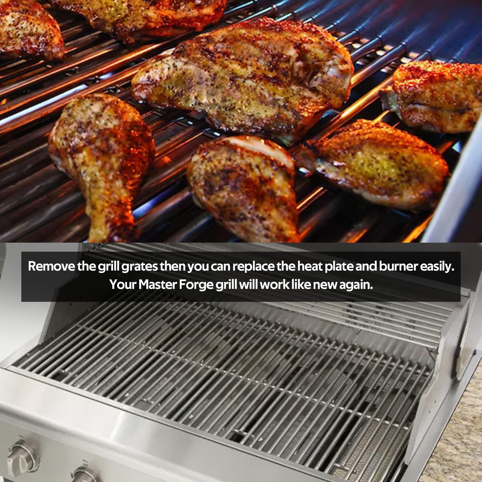 SUONA Grill Replacement Parts for Master Forge BG179A BG1793B-A - Porcelain Coated Steel Heat Plates & Cast Iron Burners - Compatible with Gas Grills - Perfect for Outdoor BBQ, Backyard Cooking, and Camping