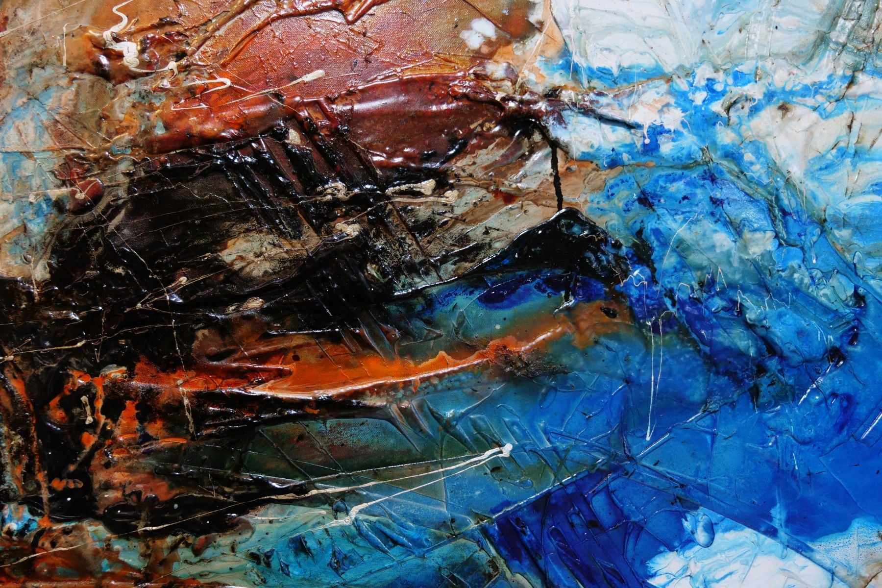 Rusted Overland 100x190cm Blue & Orange Abstract Textured Canvas Art - Modern Wall Decor for Living Room, Bedroom & Office