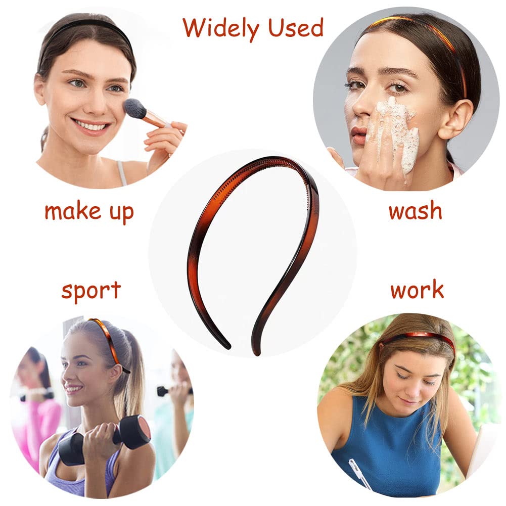 BIKCZEWIN 3 Pack Non-Slip Headbands for Women & Girls - Comfortable No Pressure Hair Bands with Teeth Comb for Glasses Wearers, Plastic Hair Loops for Sports, Workouts, Yoga & Daily Use