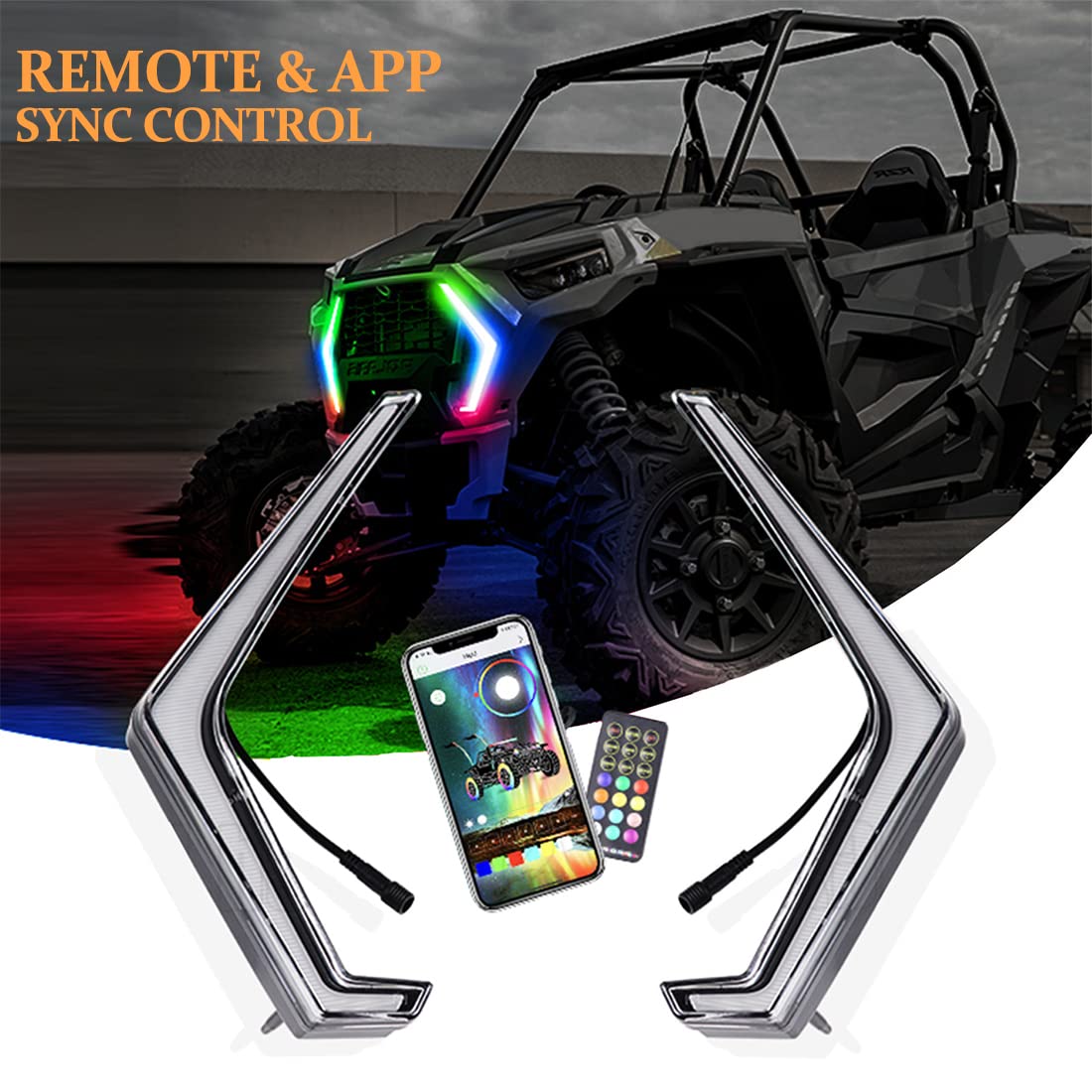 Polaris RZR XP 1000/XP Turbo LED Fang Lights Kit - Amber Turn Signal & RGB Color Changing DRL with App & Remote Control - Off-Road ATV UTV Accessories for Night Riding & Trail Adventures