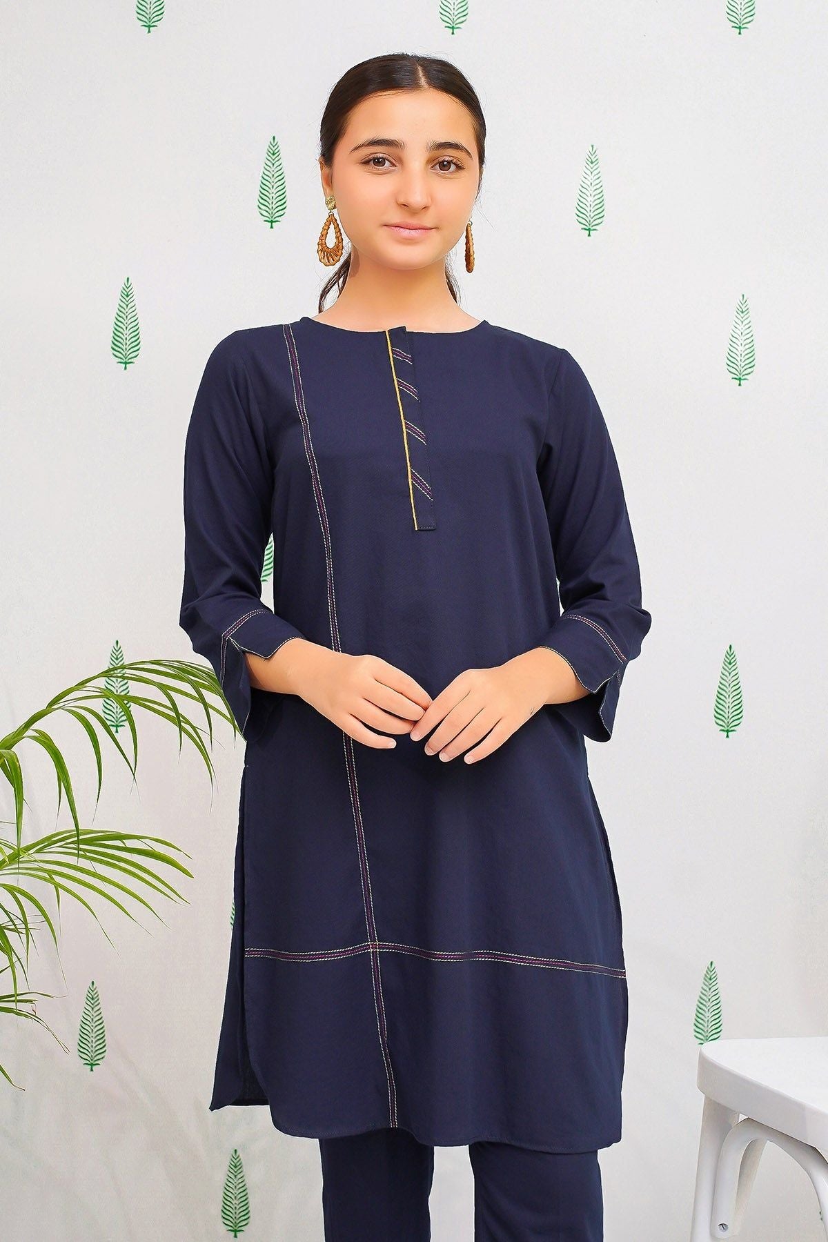Stylish Navy Blue Cotton Embellished Stitched Suit for Men | Formal Office Wear & Special Occasions
