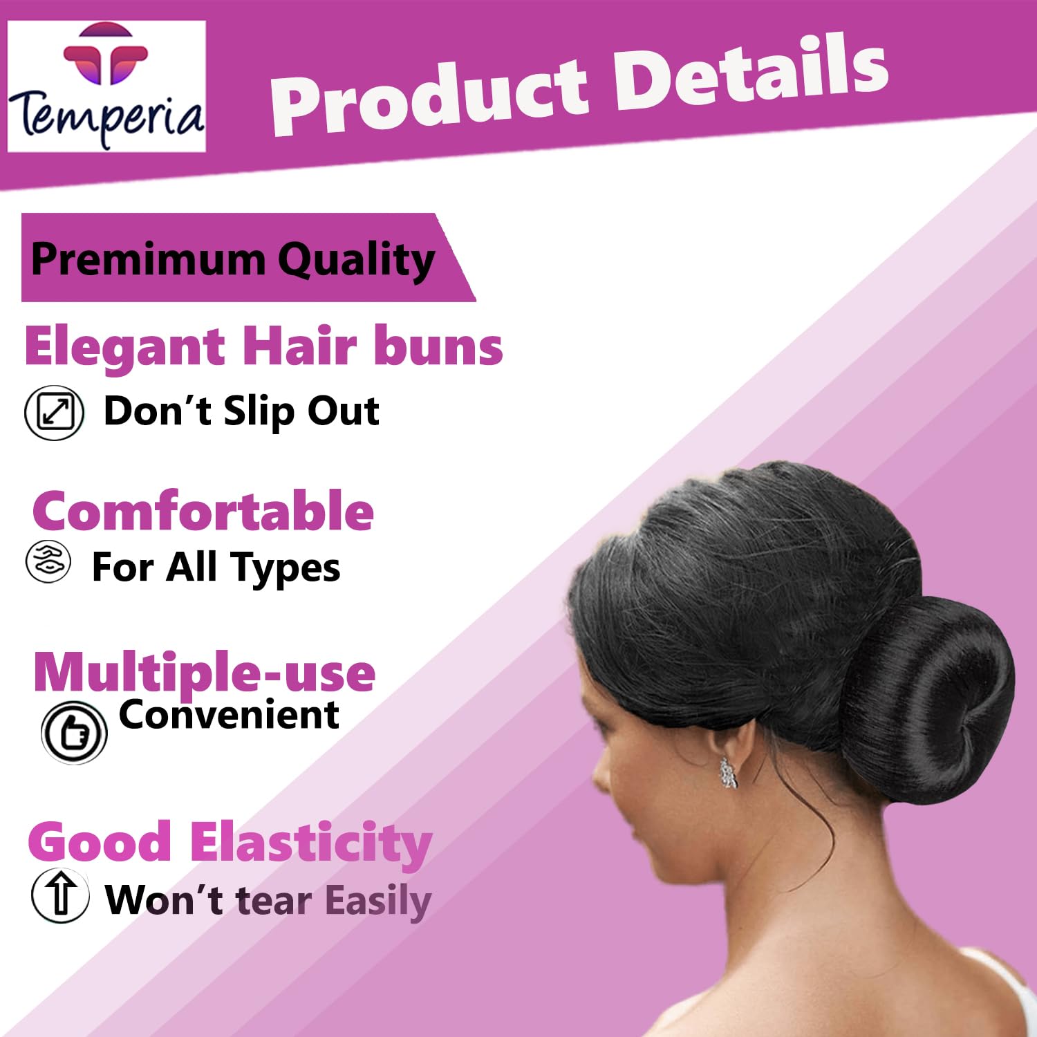TEMPERIA Hair Donut Bun Maker for Women & Girls - 3-Piece Set (Small, Medium, Large) - Puff Juda Bun Shaper Tool - Perfect Hair Accessories for Updos, Ponytails & Formal Events