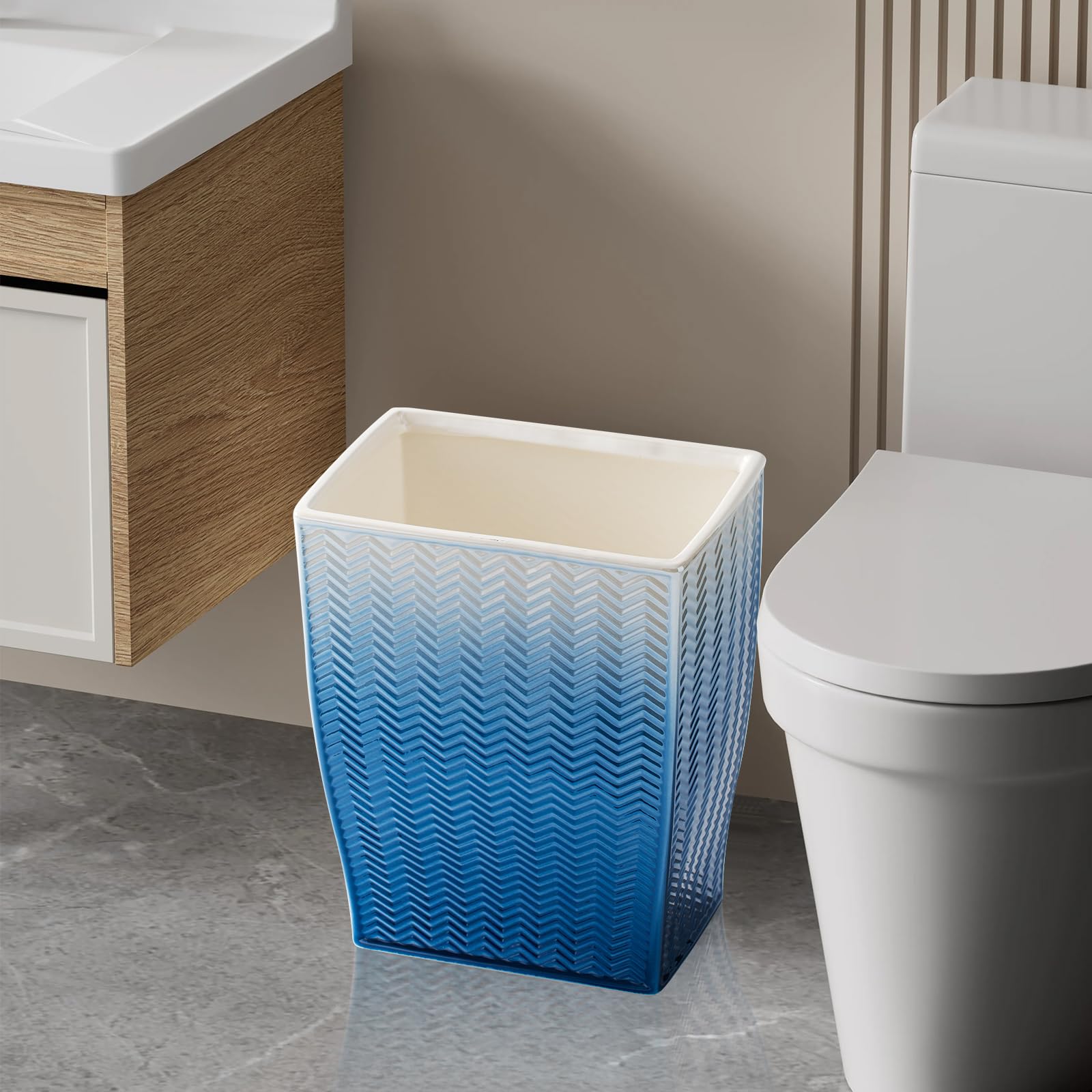 5L Small Blue Trash Can - Stylish 1.32 Gallon Waste Basket for Bathroom, Kitchen, Office & Bedroom | Space-Saving Garbage Bin for Home Decor & Organization