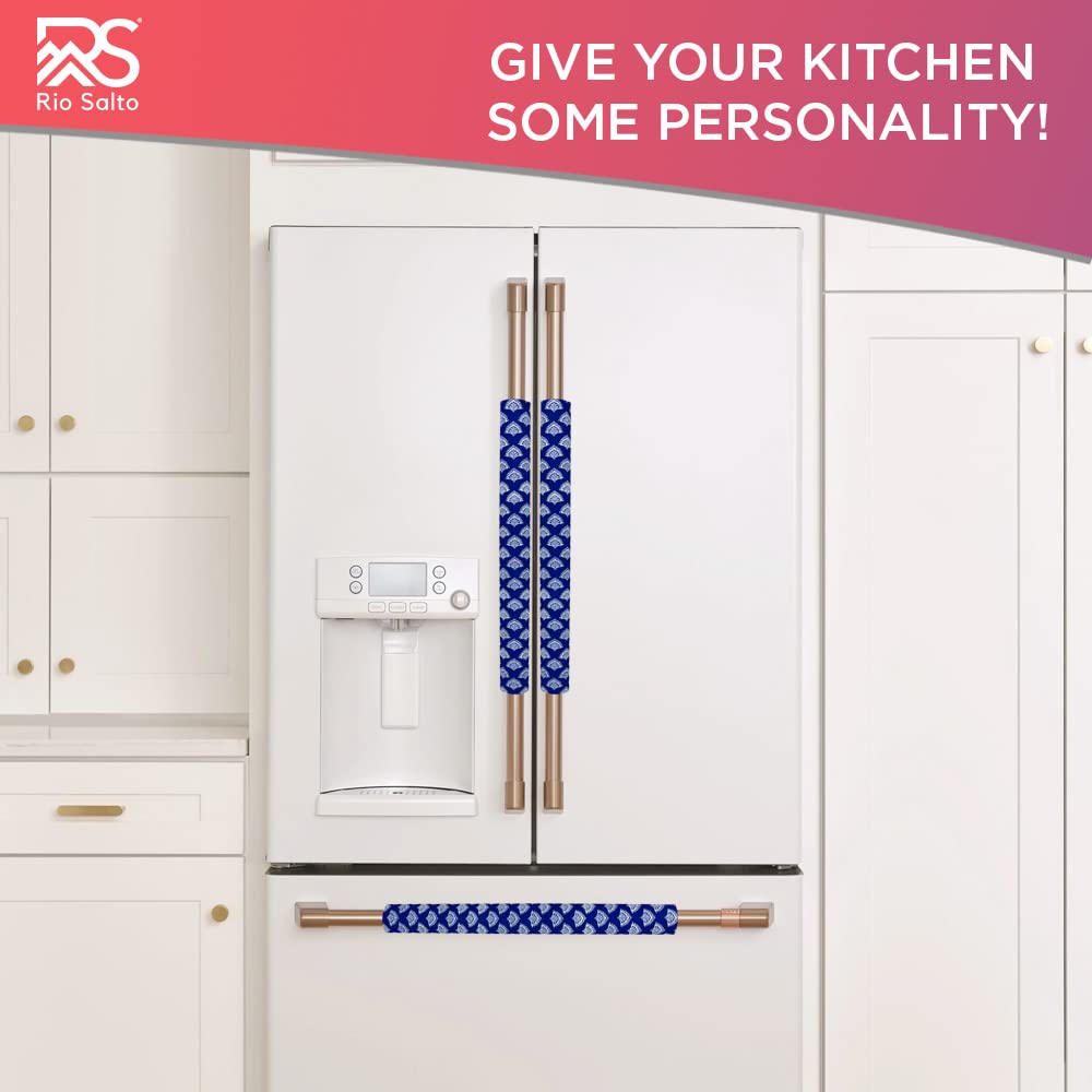 Rio Salto 5-Piece Refrigerator Door Handle Covers Set - Scalloped Navy Kitchen Decor for Appliances (Fridge, Stove, Oven, Dishwasher, Microwave) - Protect & Decorate Your Kitchen Handles